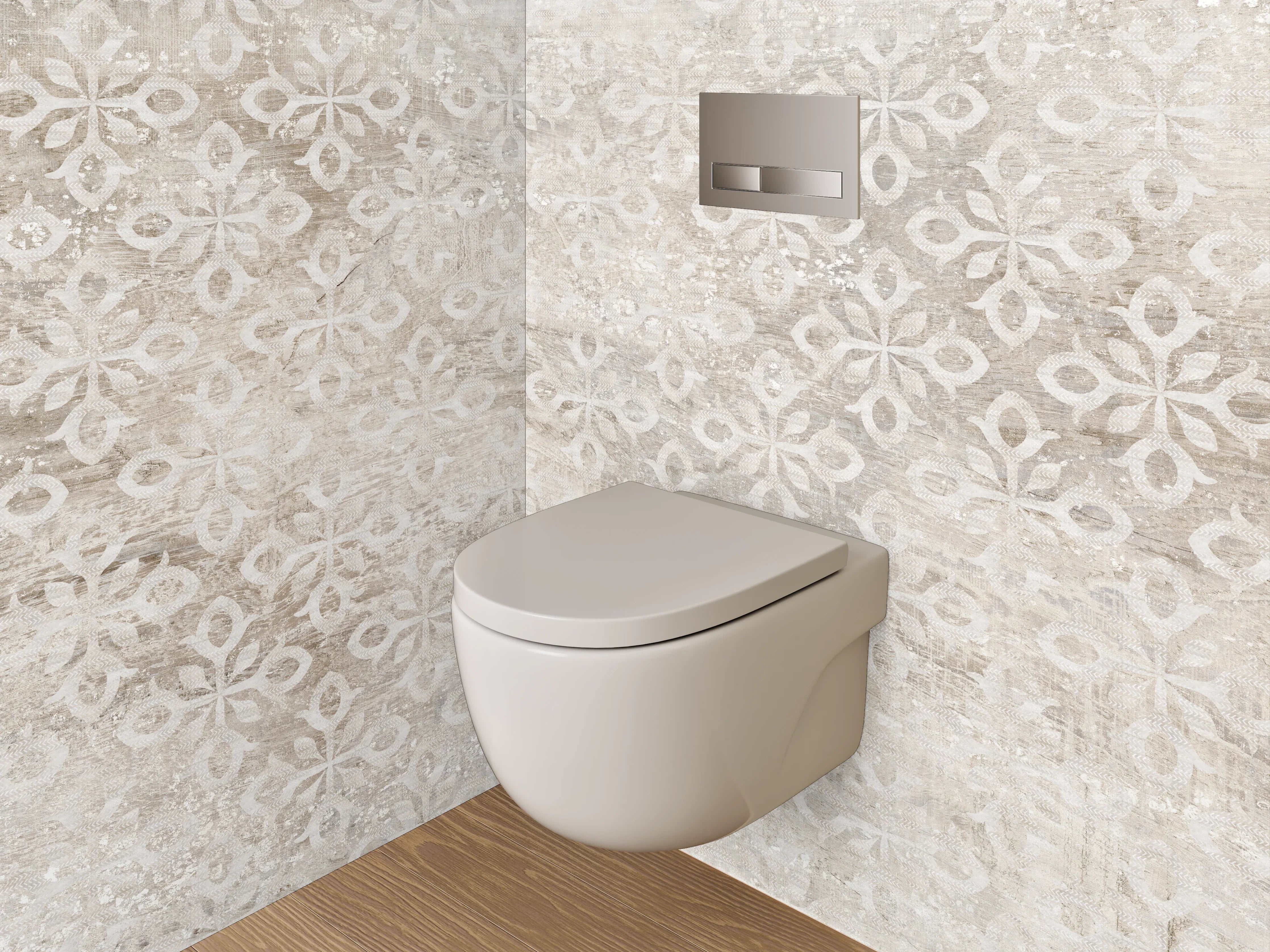 WC-Rückwand - Vintage Ornament in Weiß-Grau