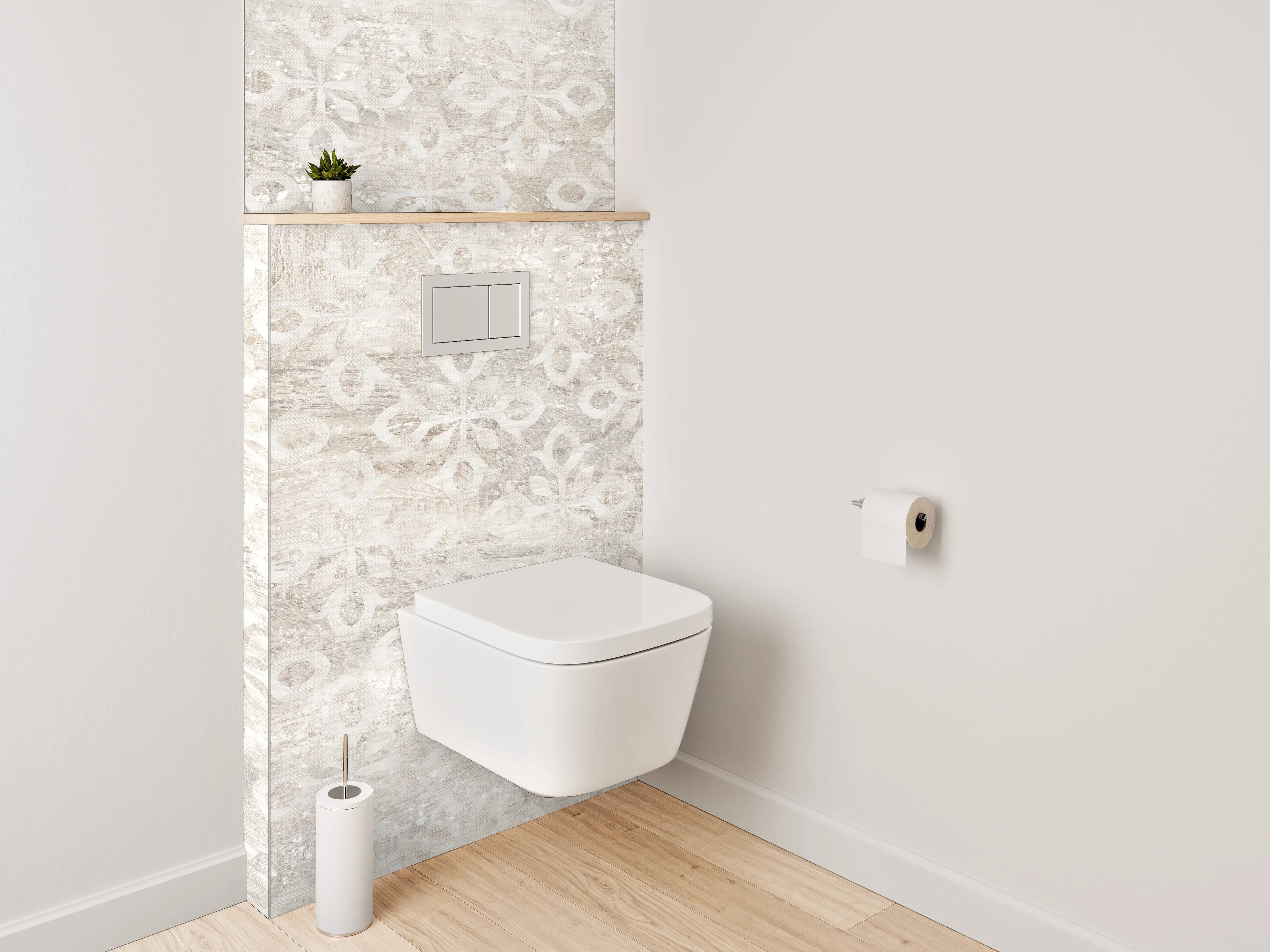 WC-Rückwand - Vintage Ornament in Weiß-Grau