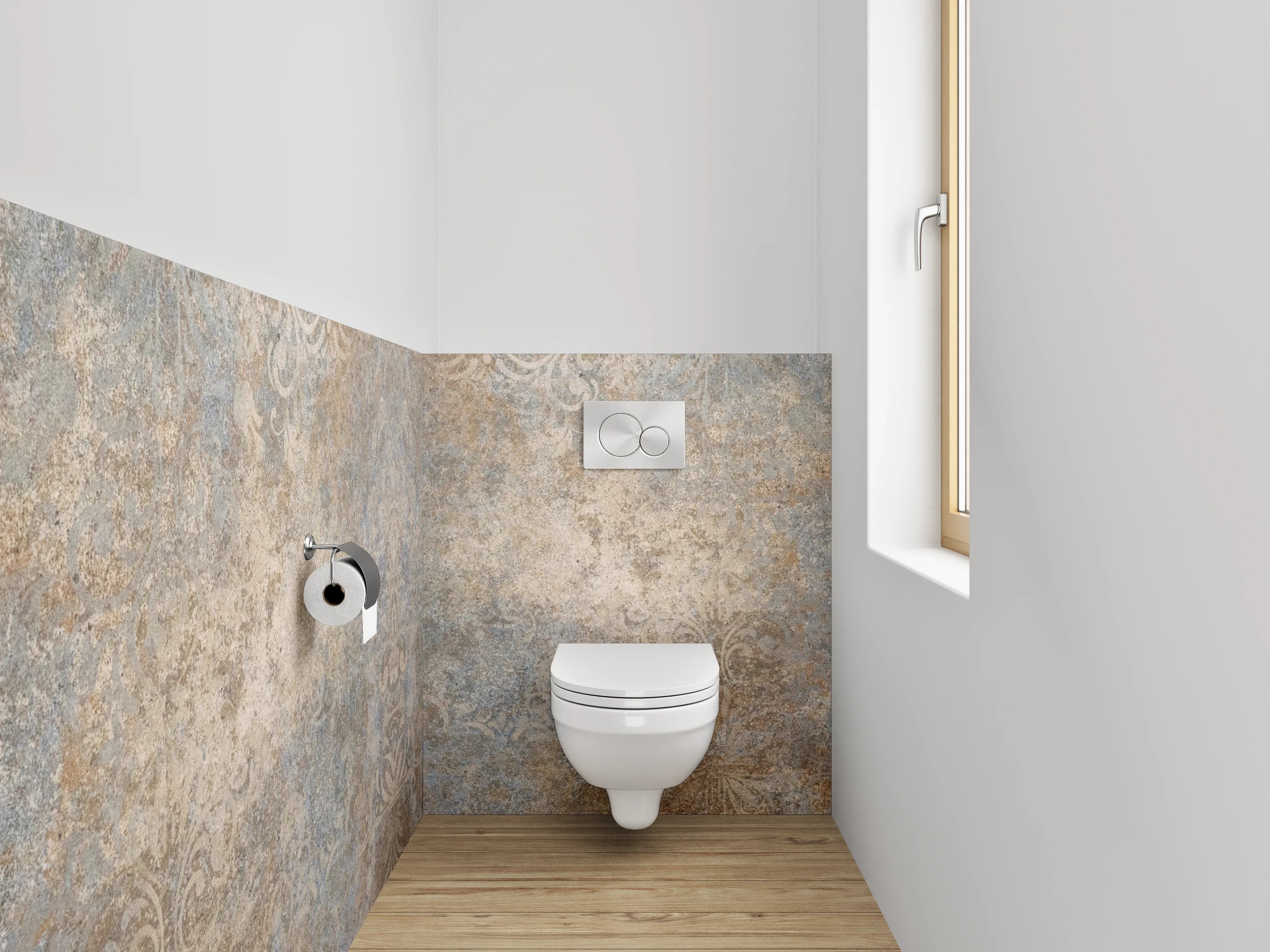WC-Rückwand - Vintage Ornamente Blau Braun Beige