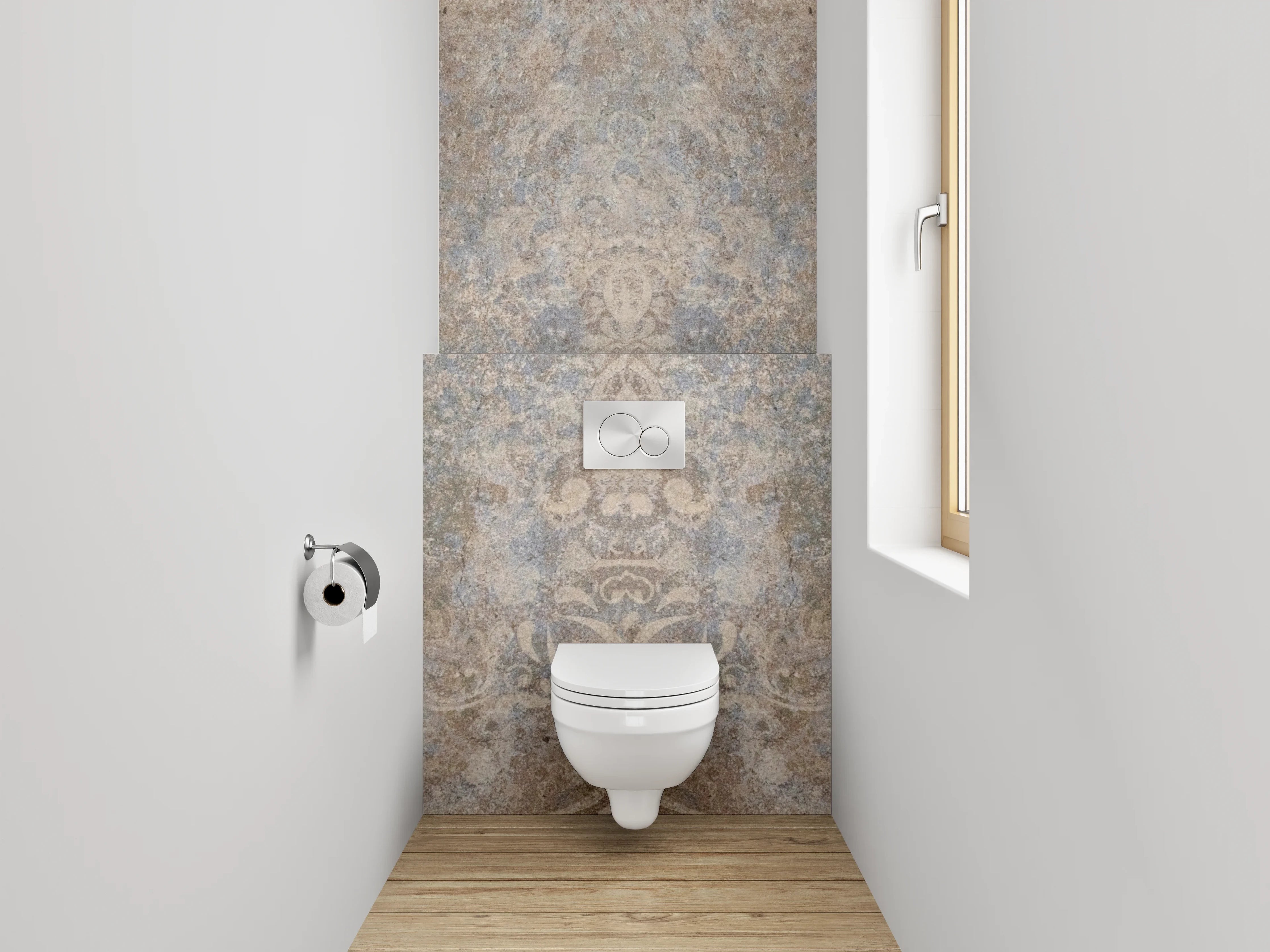 WC-Rückwand - Vintage Ornamente Blau Braun Beige