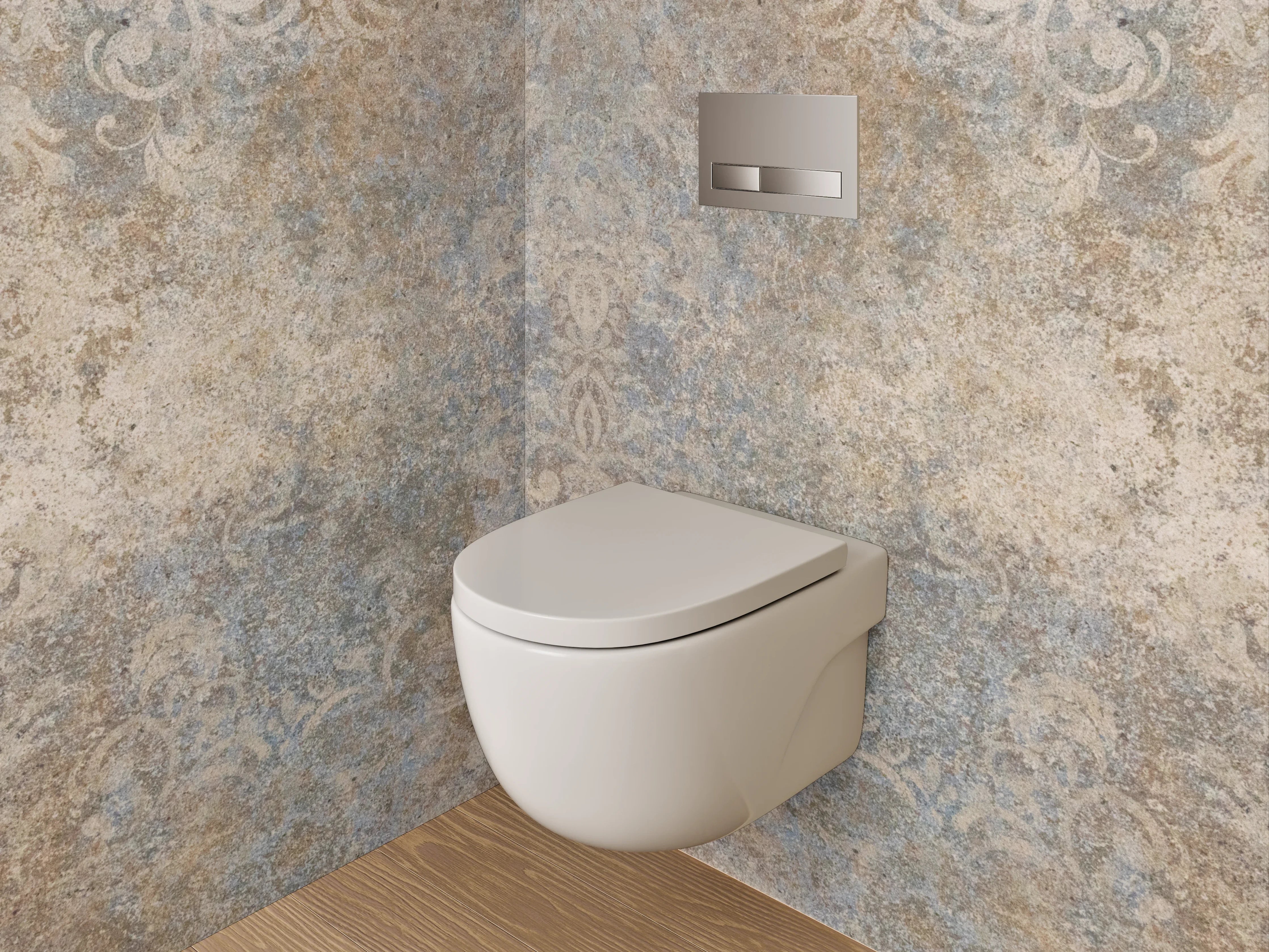 WC-Rückwand - Vintage Ornamente Blau Braun Beige