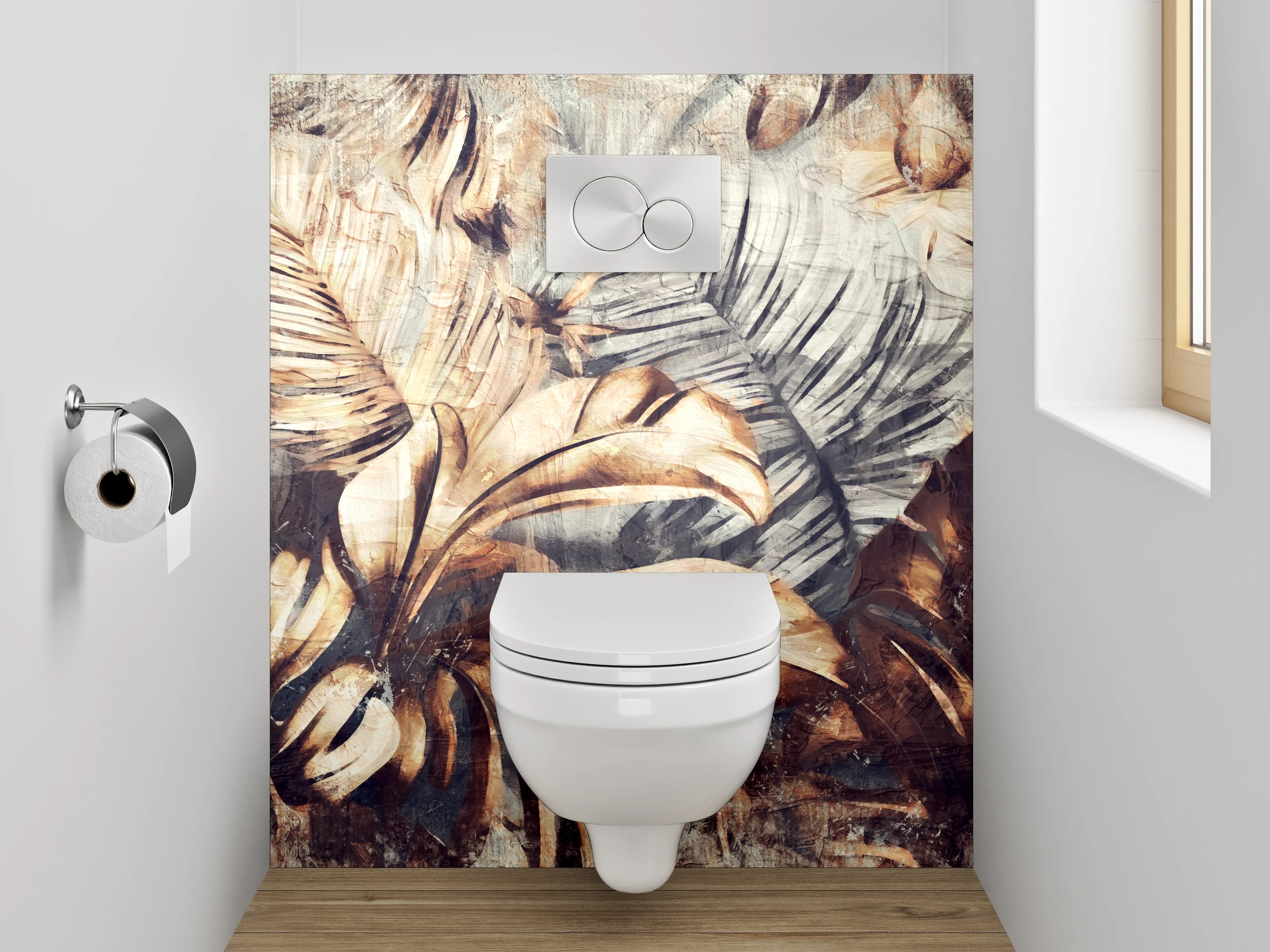 WC-Rückwand - Vintage Palmenblätter Braun Grau