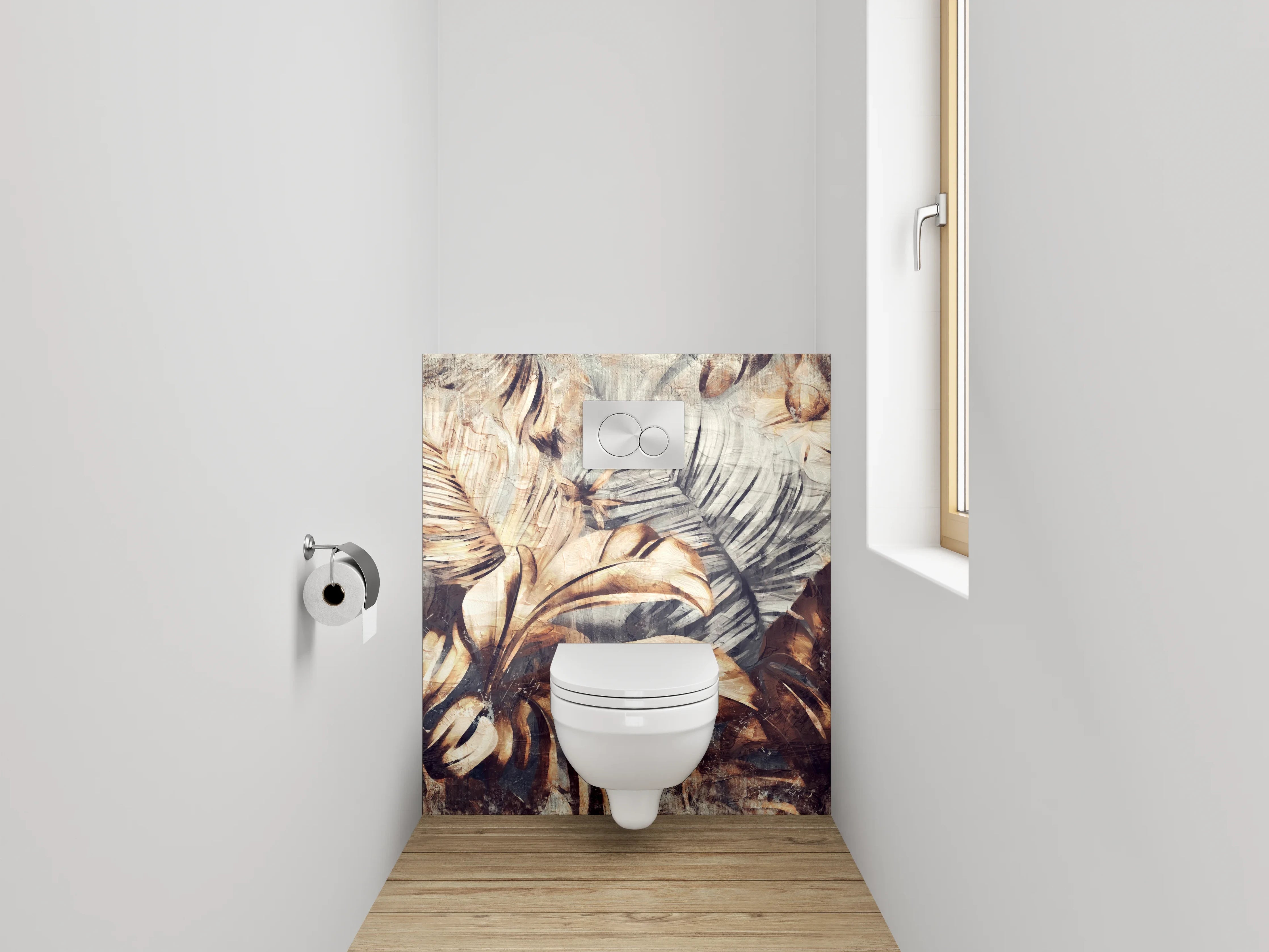 WC-Rückwand - Vintage Palmenblätter Braun Grau