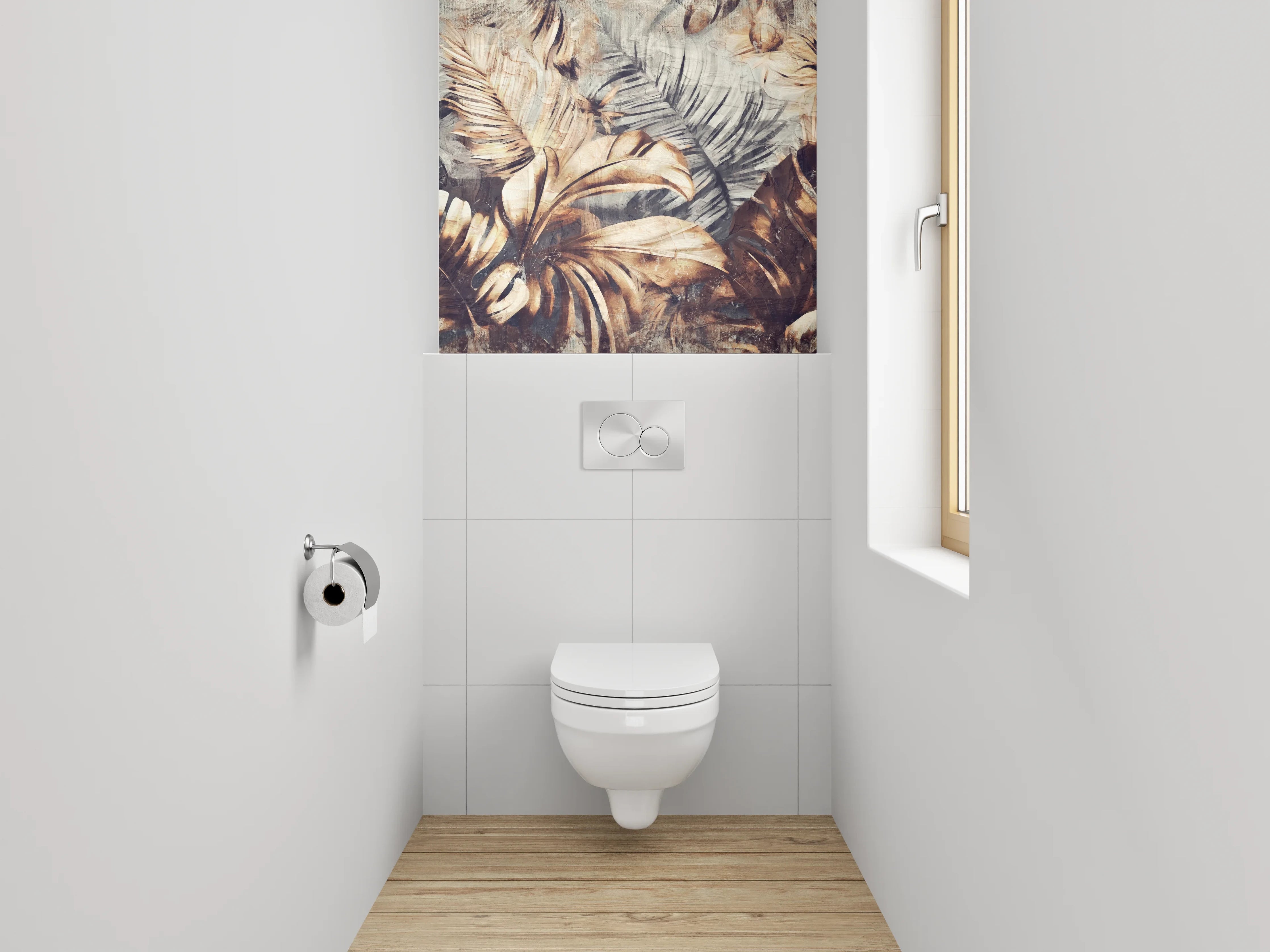 WC-Rückwand - Vintage Palmenblätter Braun Grau
