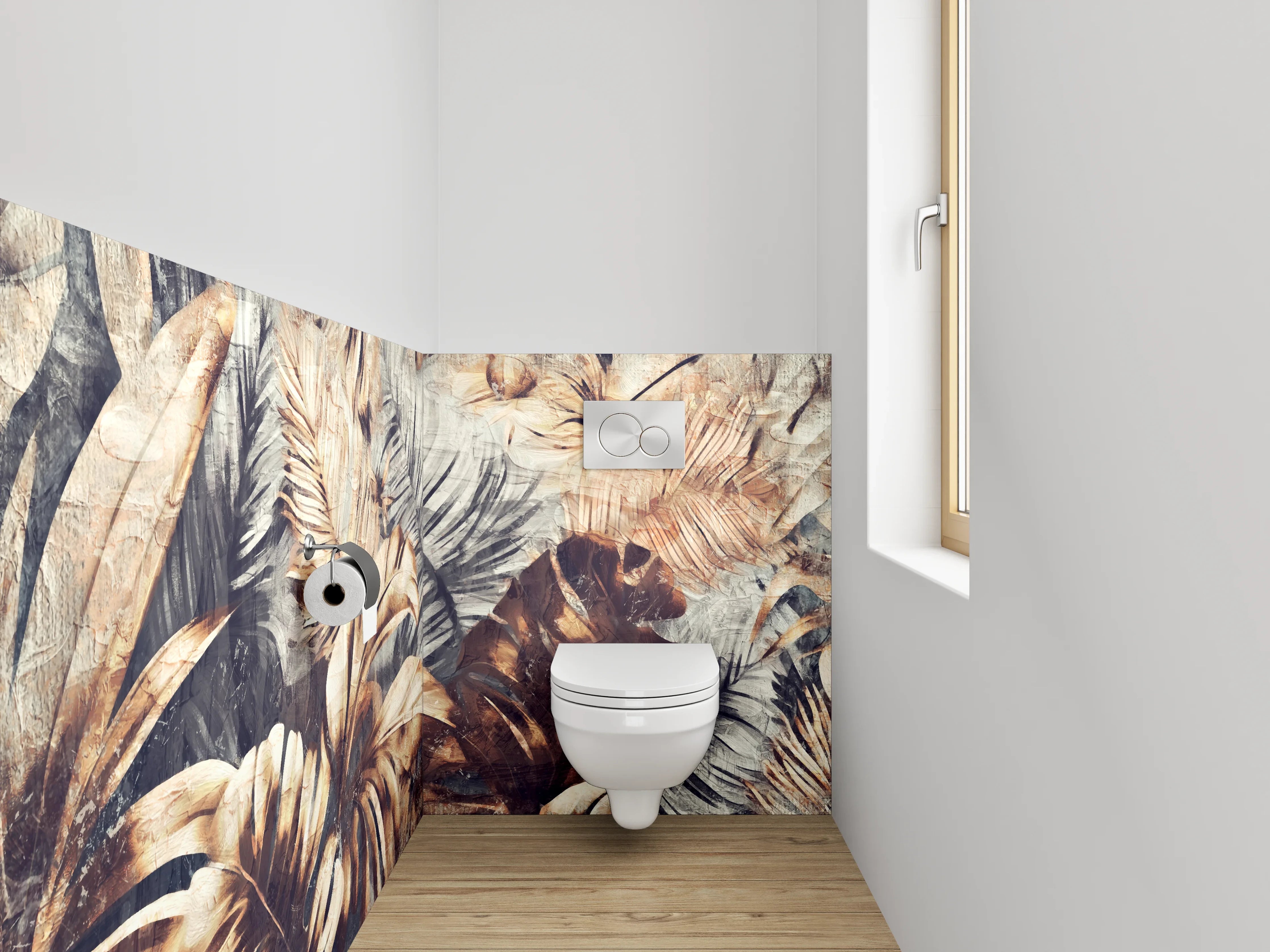 WC-Rückwand - Vintage Palmenblätter Braun Grau