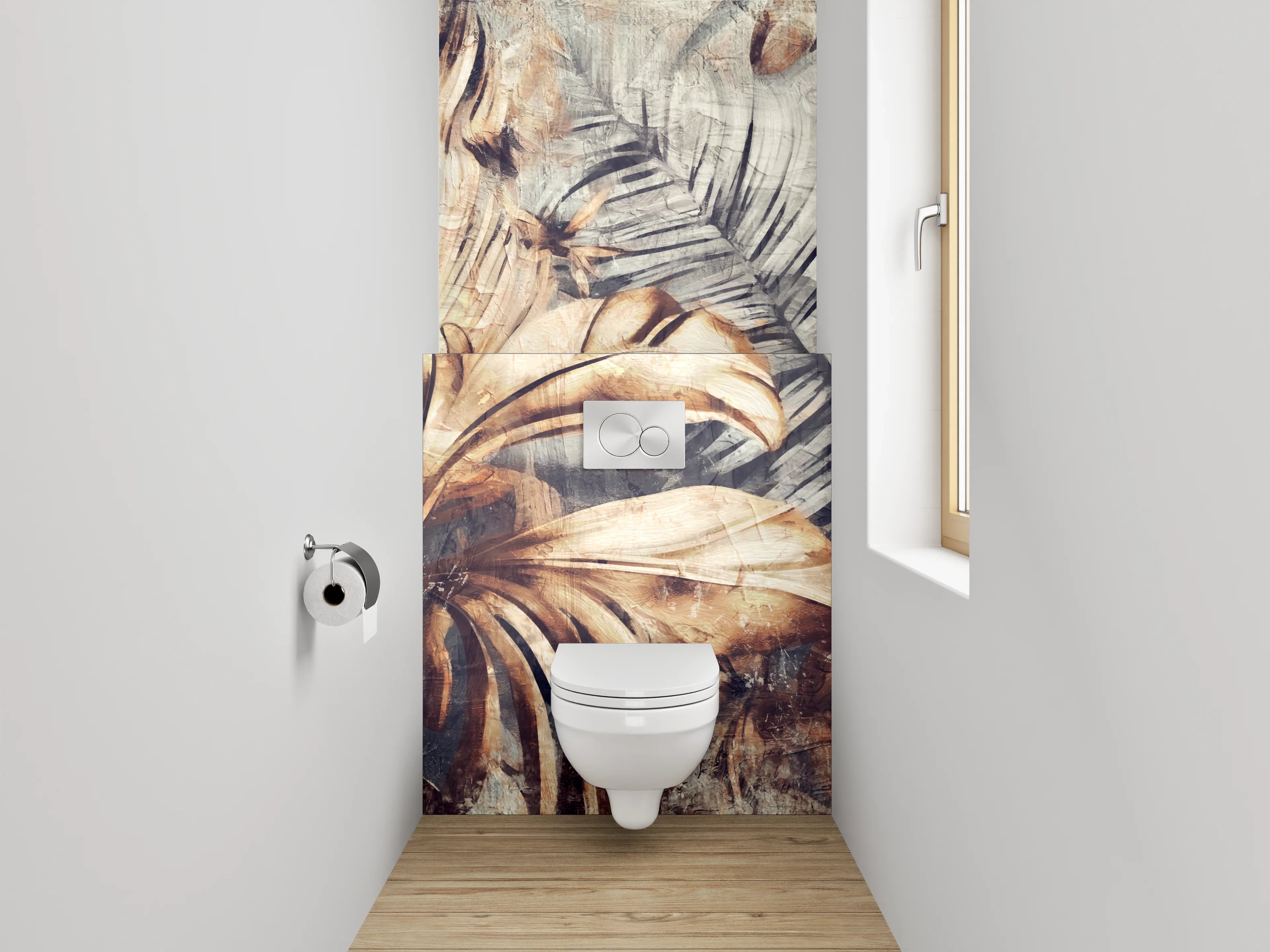 WC-Rückwand - Vintage Palmenblätter Braun Grau