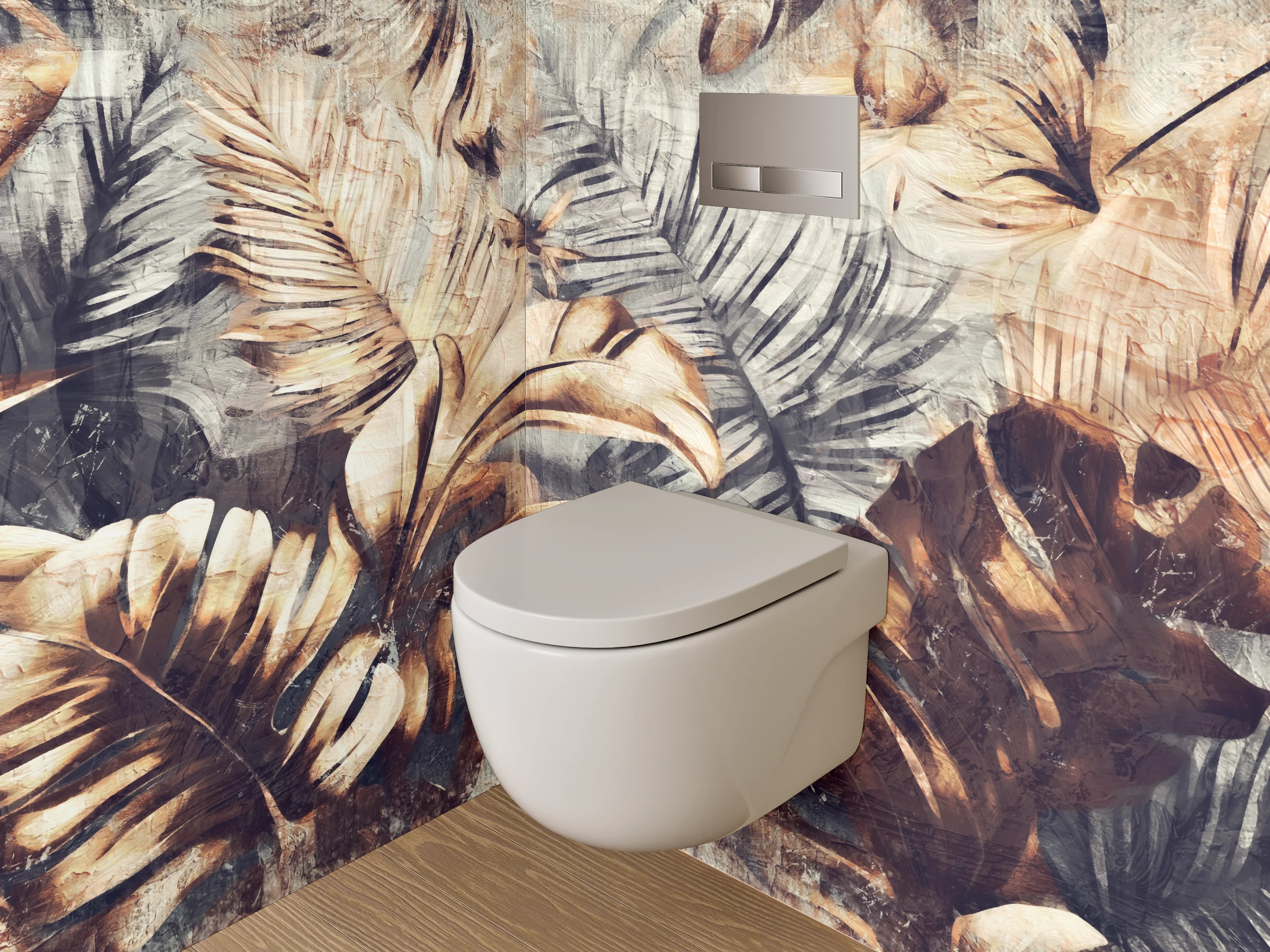WC-Rückwand - Vintage Palmenblätter Braun Grau