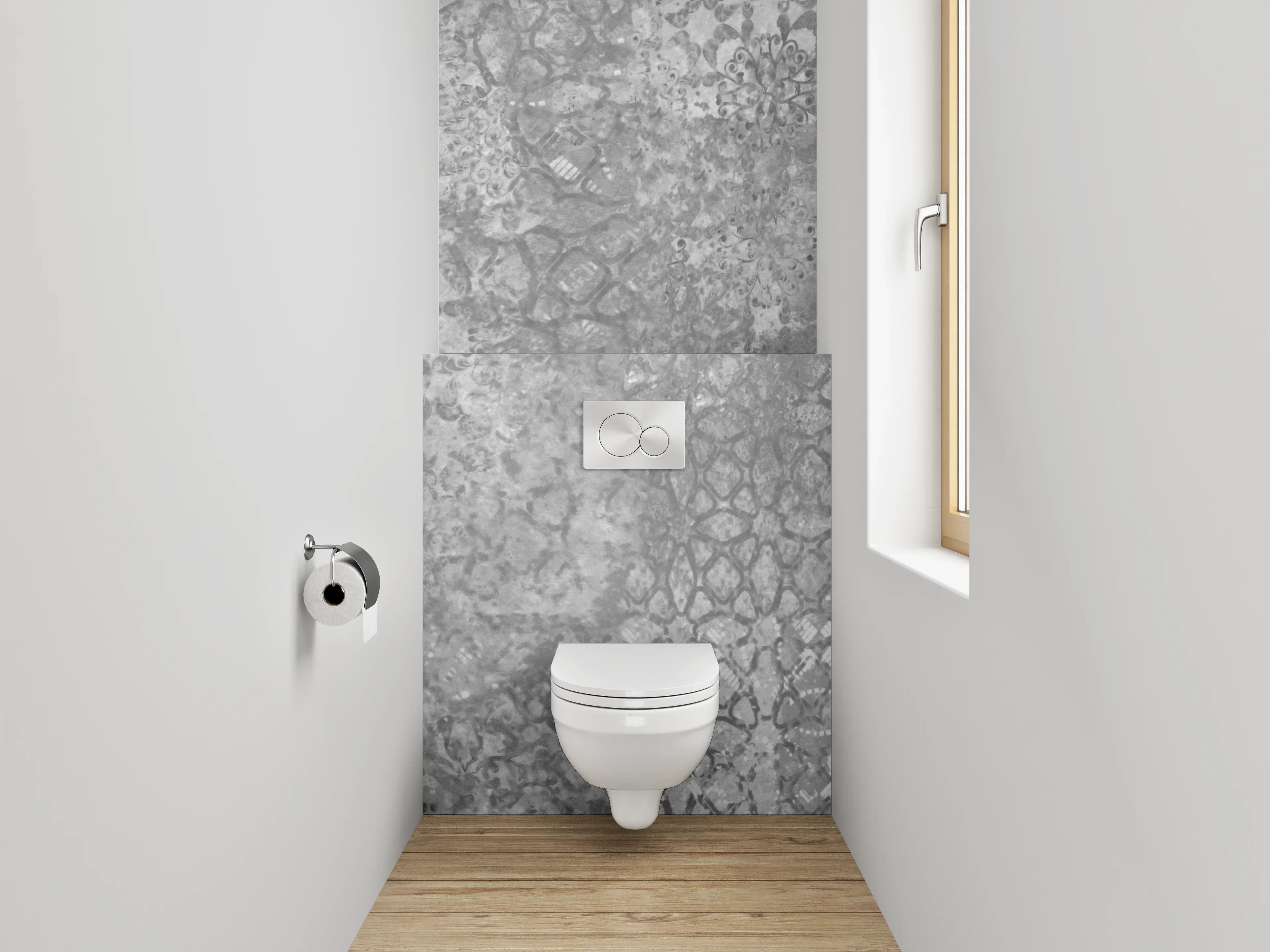 WC-Rückwand - Vintage Patchwork Fliesen Grau Weiß