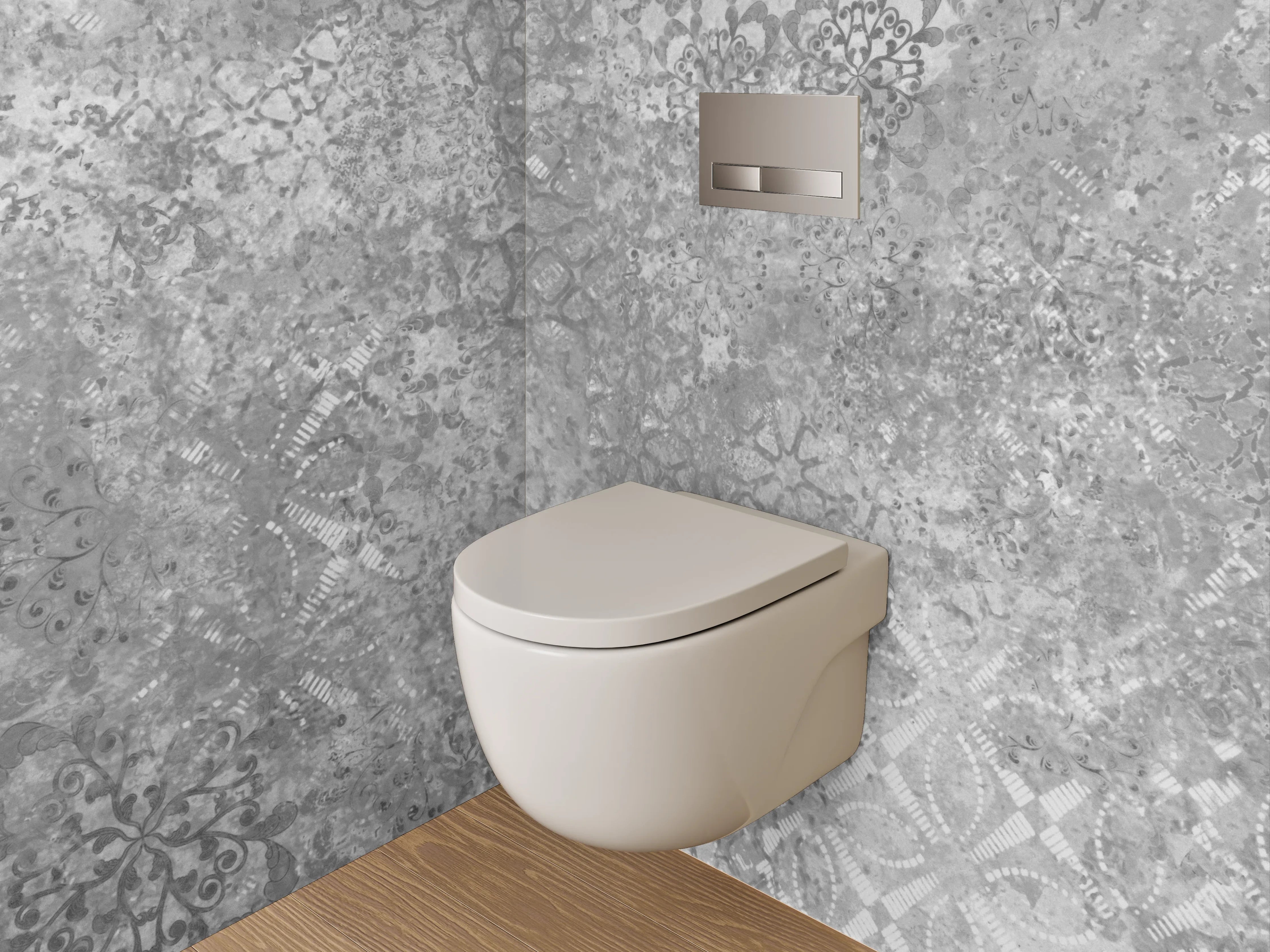 WC-Rückwand - Vintage Patchwork Fliesen Grau Weiß