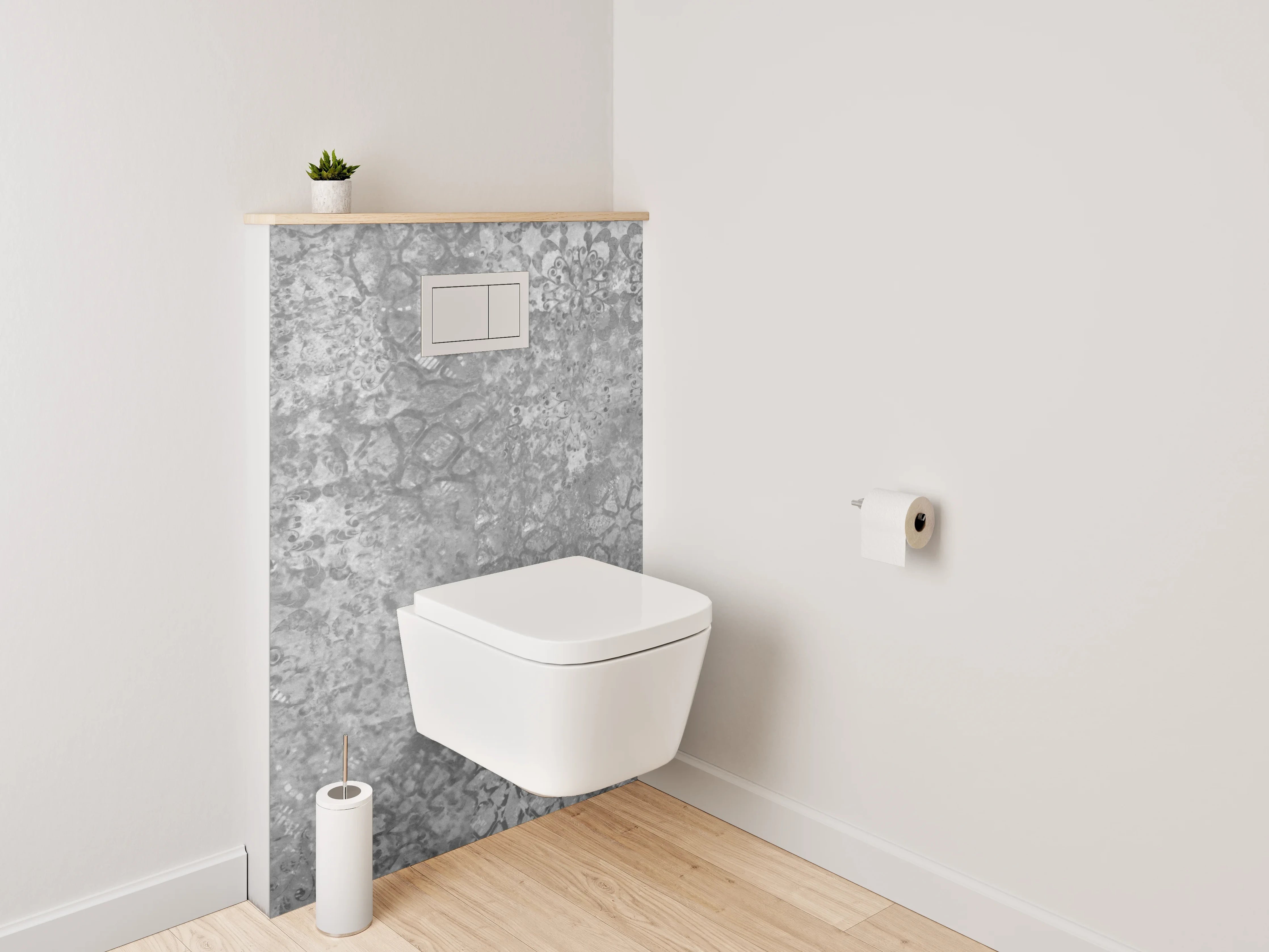 WC-Rückwand - Vintage Patchwork Fliesen Grau Weiß