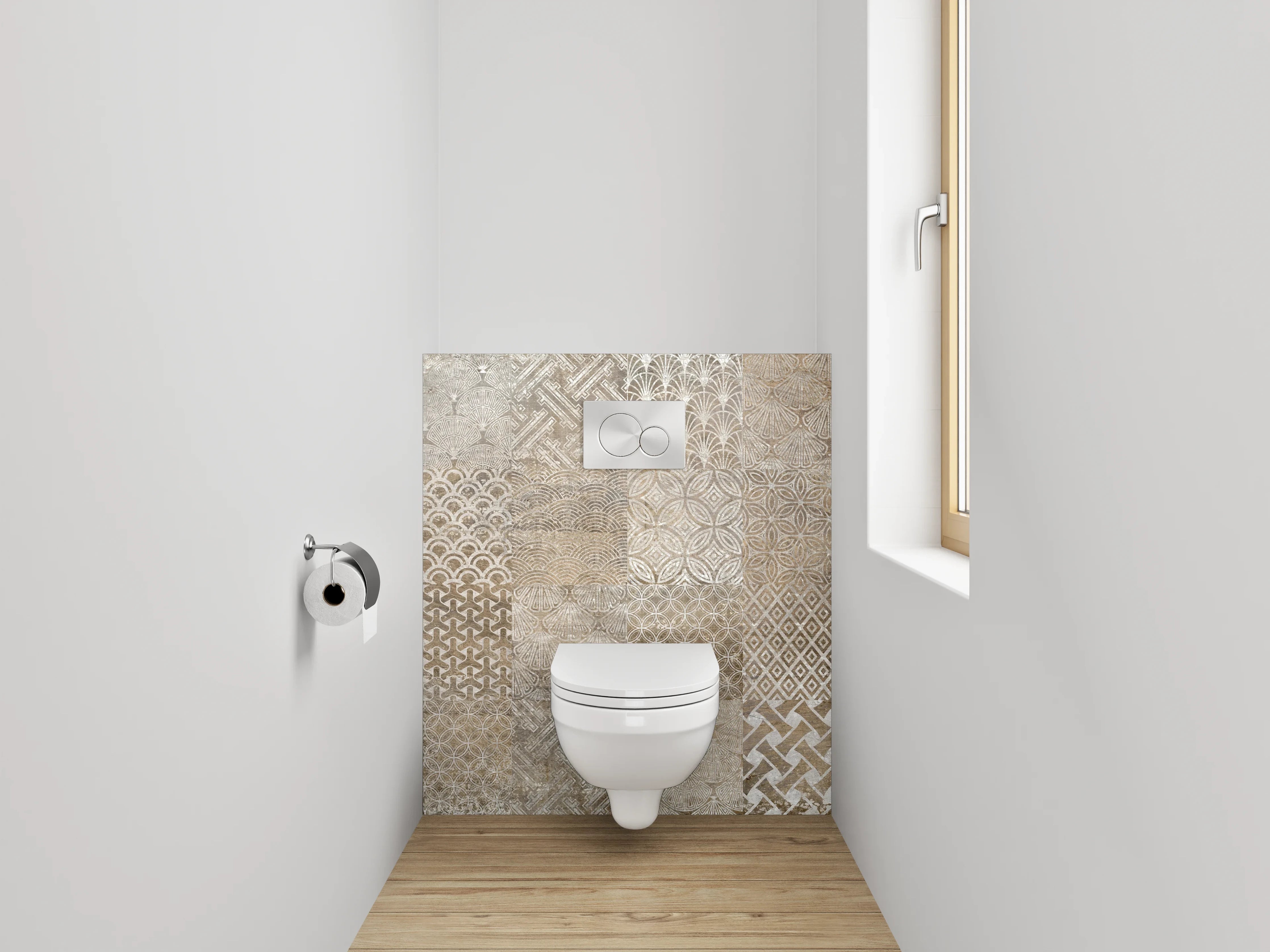 WC-Rückwand - Vintage Patchwork Fliesenmuster Braun Beige