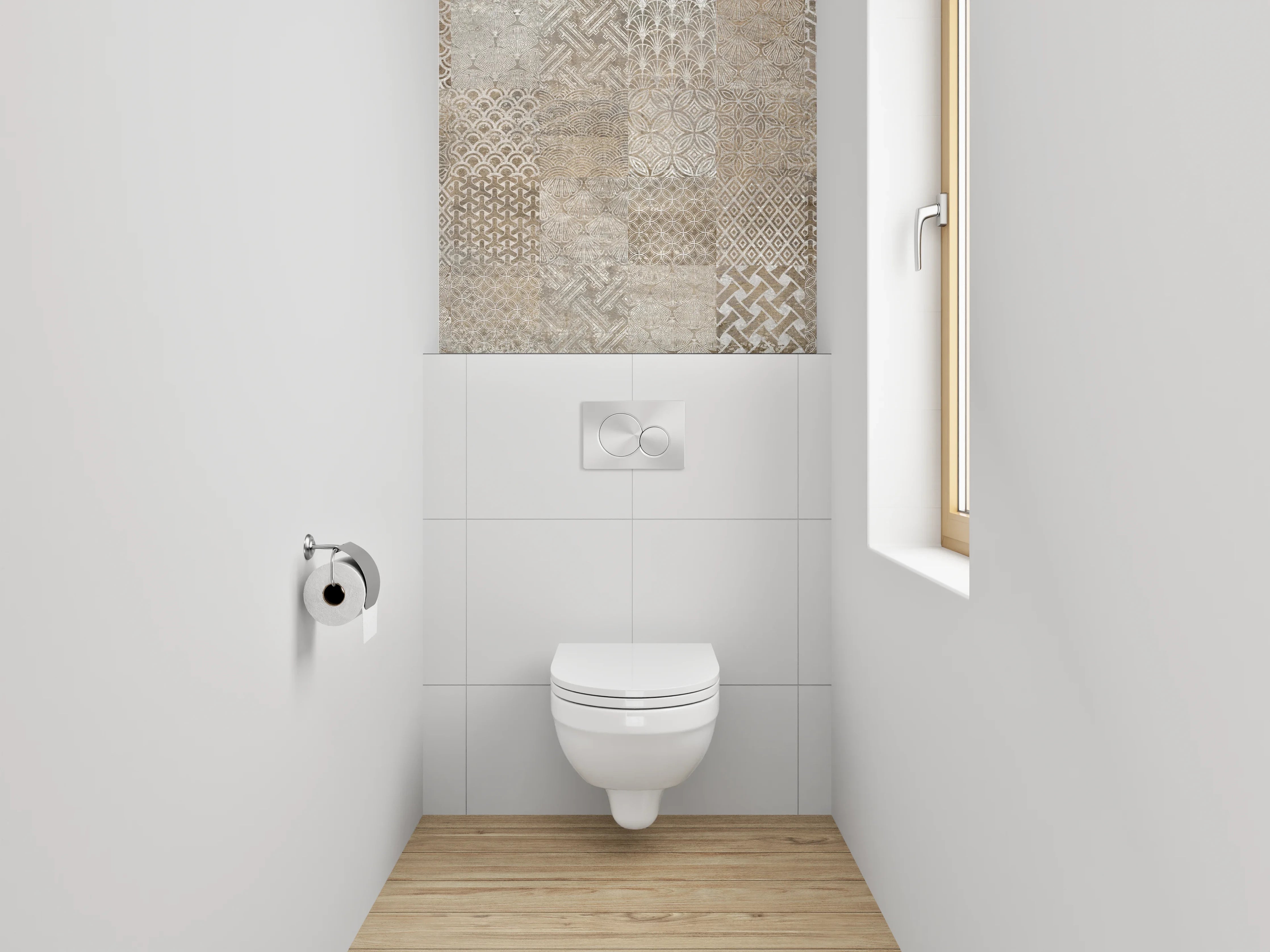 WC-Rückwand - Vintage Patchwork Fliesenmuster Braun Beige