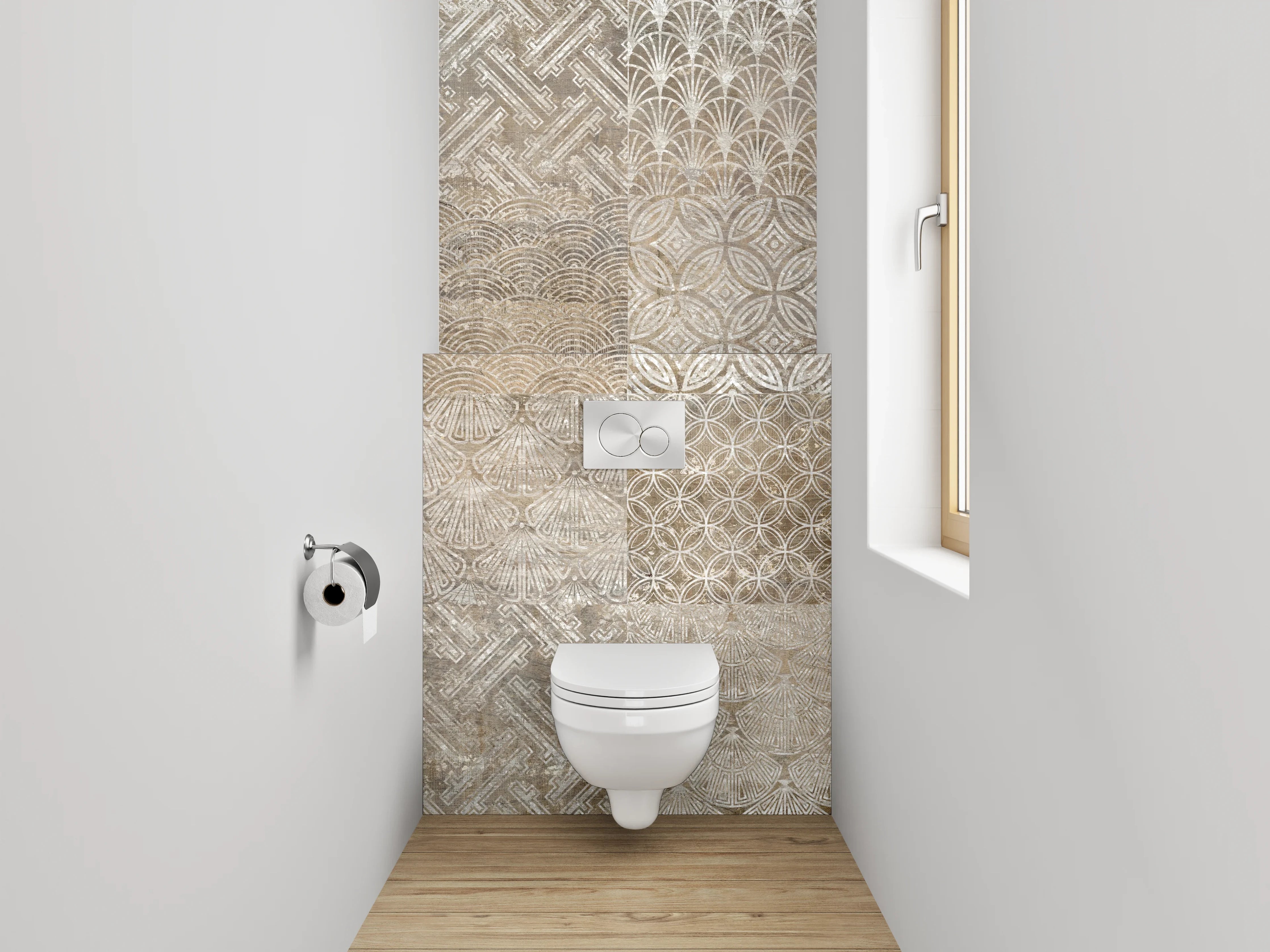 WC-Rückwand - Vintage Patchwork Fliesenmuster Braun Beige