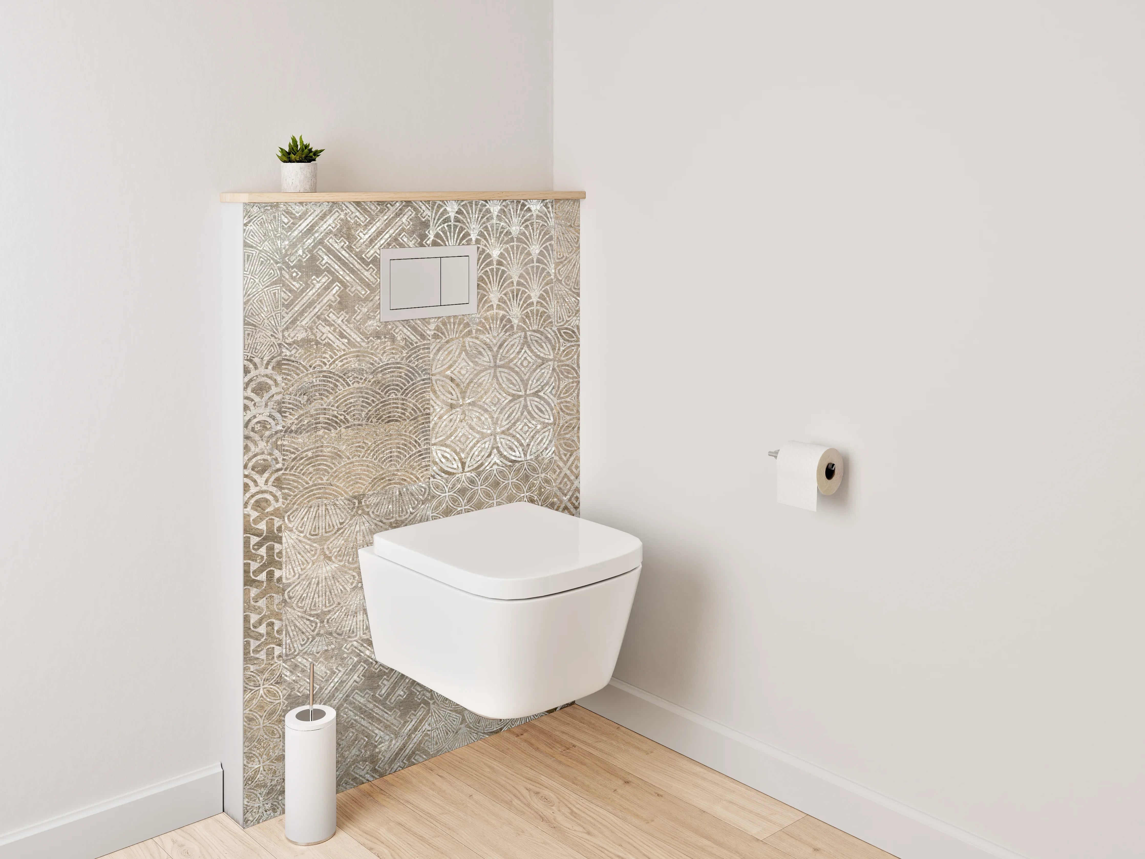 WC-Rückwand - Vintage Patchwork Fliesenmuster Braun Beige