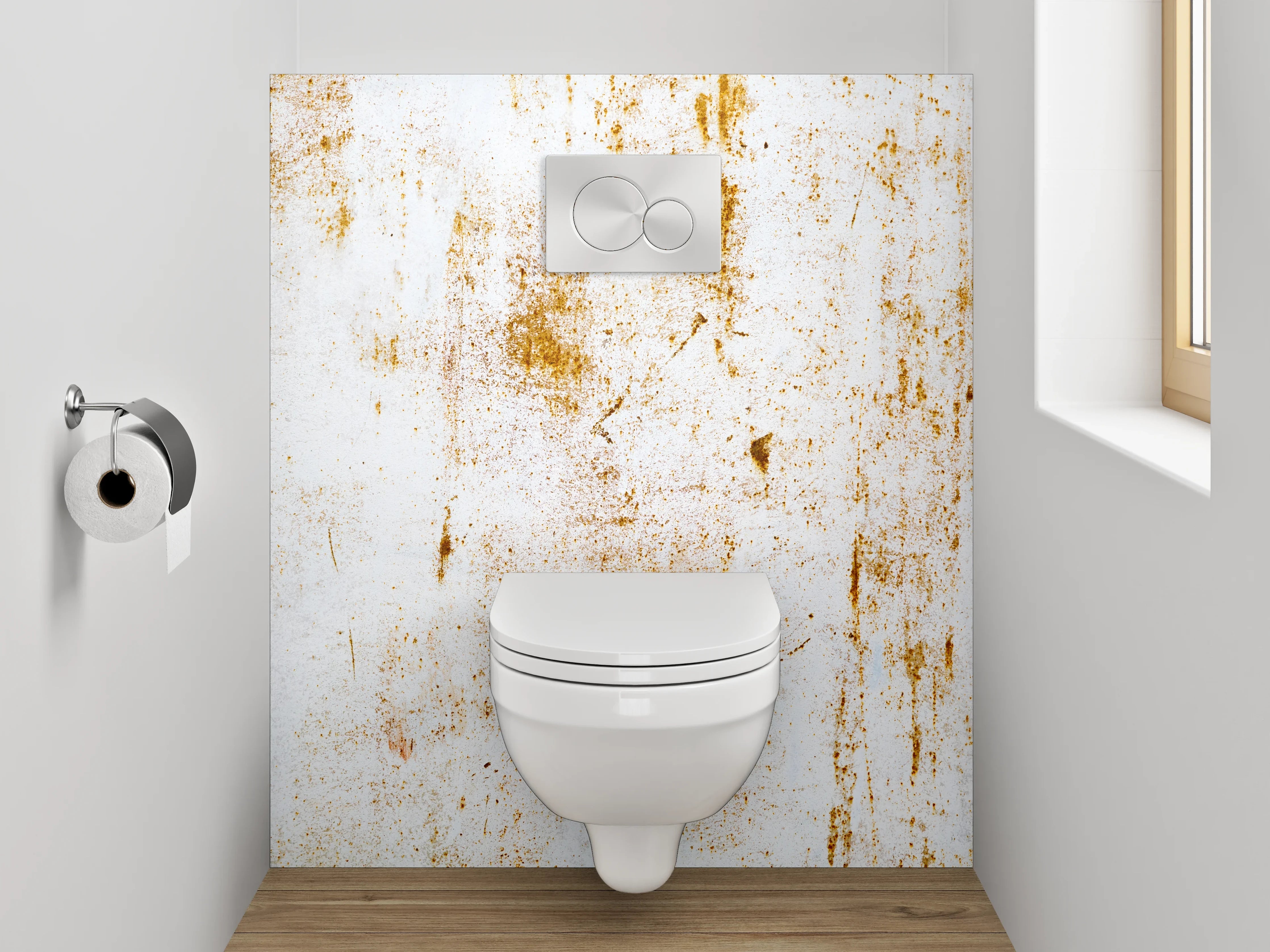 WC-Rückwand - Vintage Patina auf weißer Oberfläche