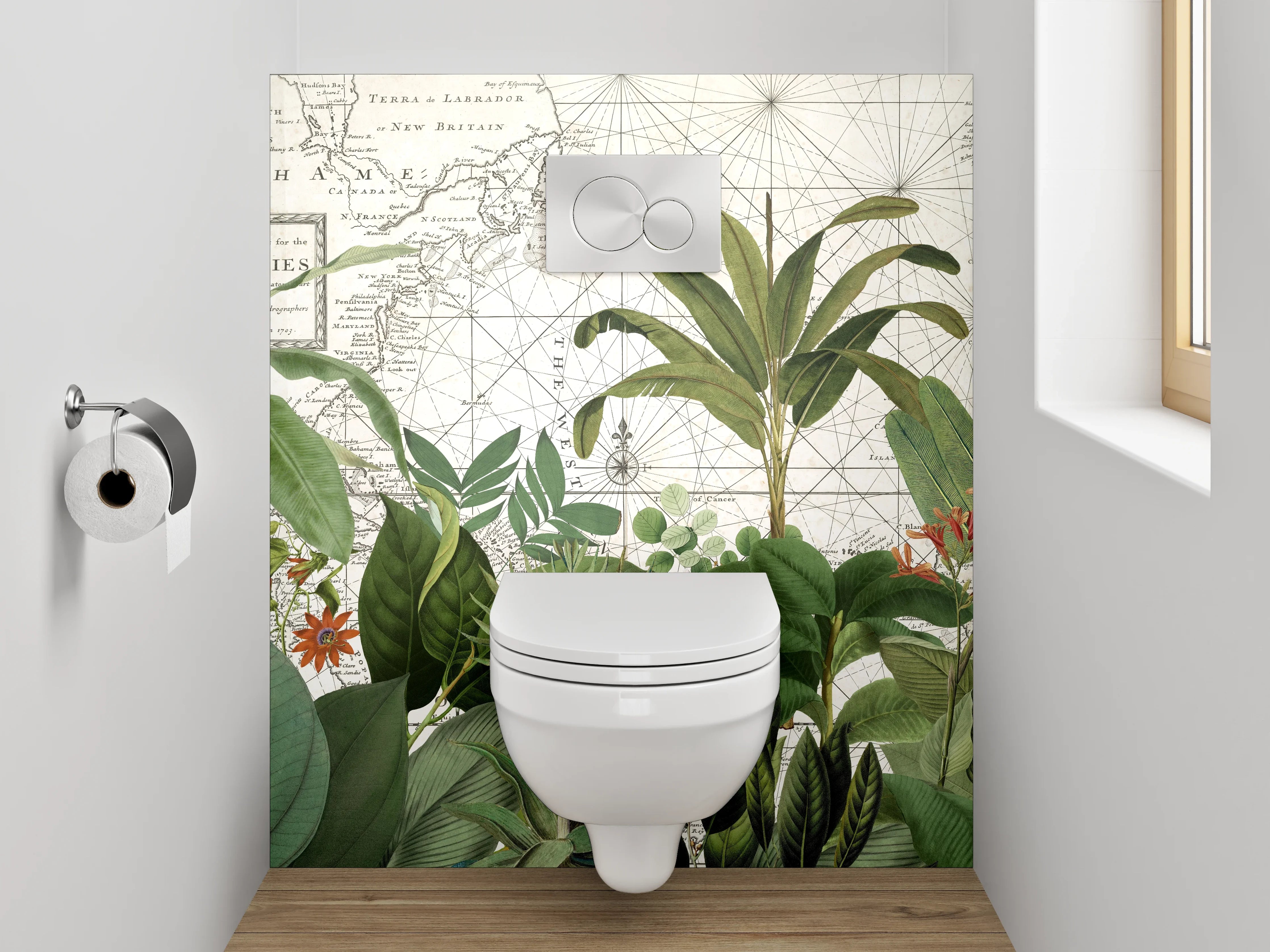 WC-Rückwand - Vintage Pflanzen-Karte Westindien