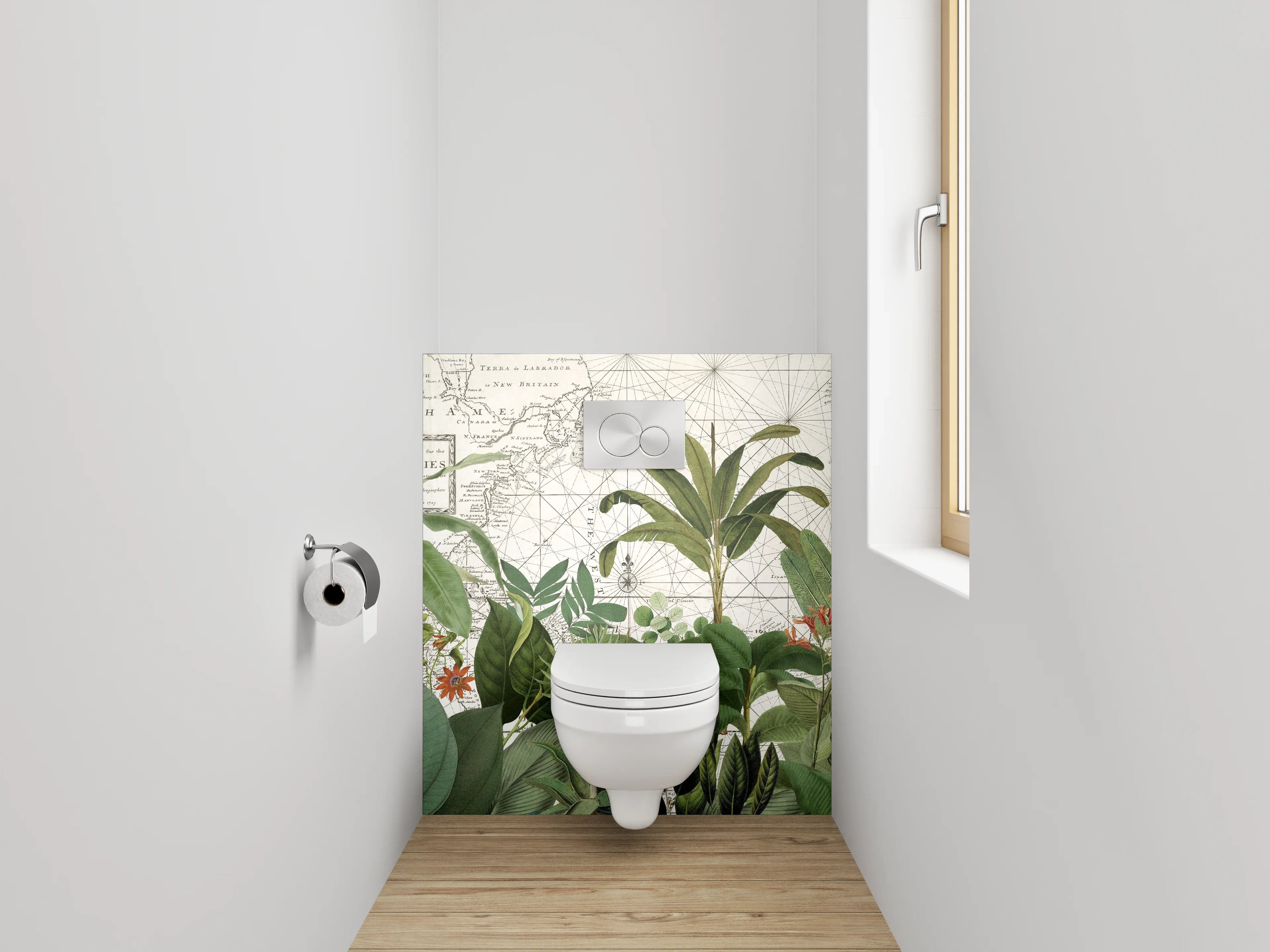 WC-Rückwand - Vintage Pflanzen-Karte Westindien