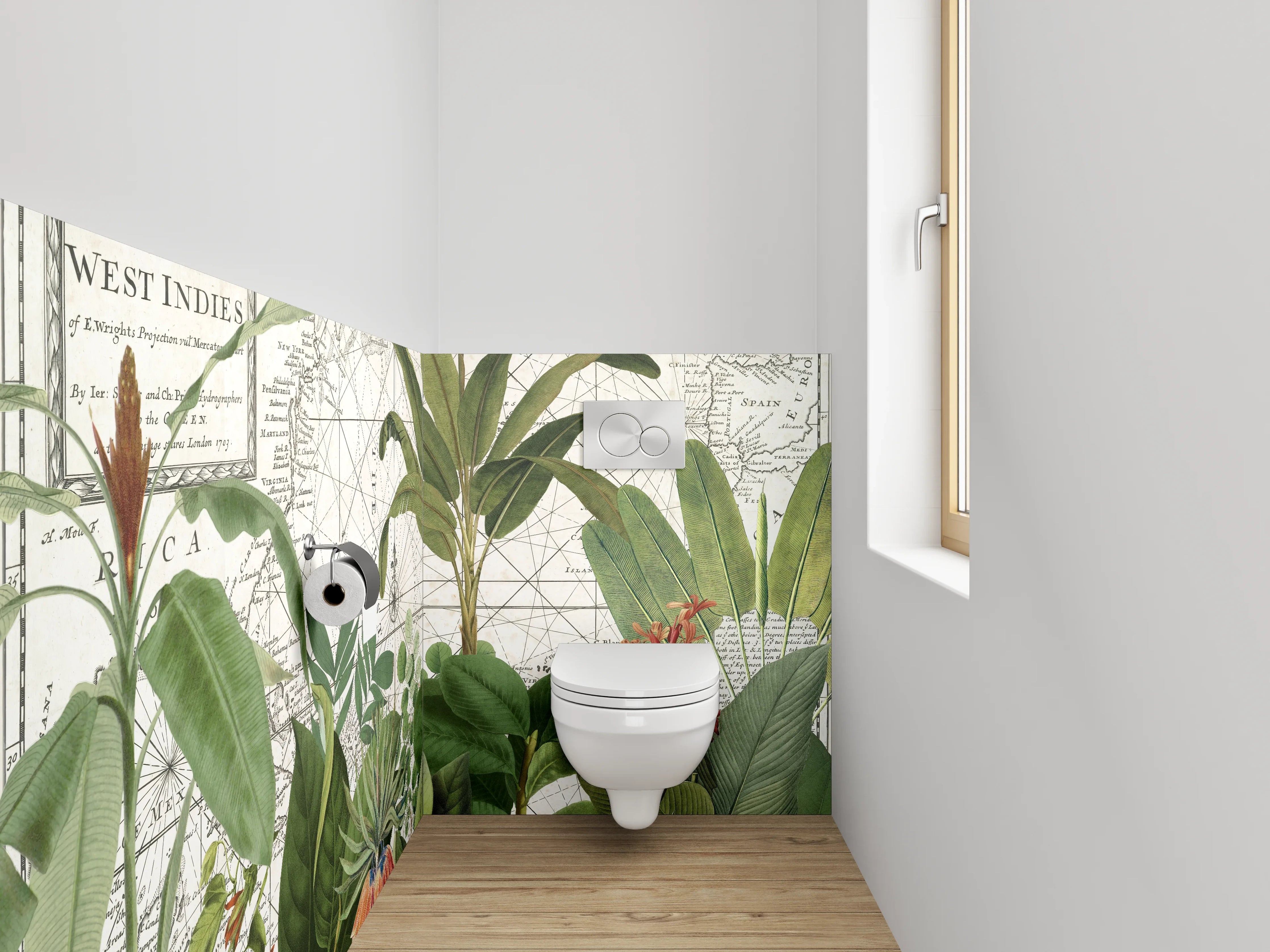 WC-Rückwand - Vintage Pflanzen-Karte Westindien