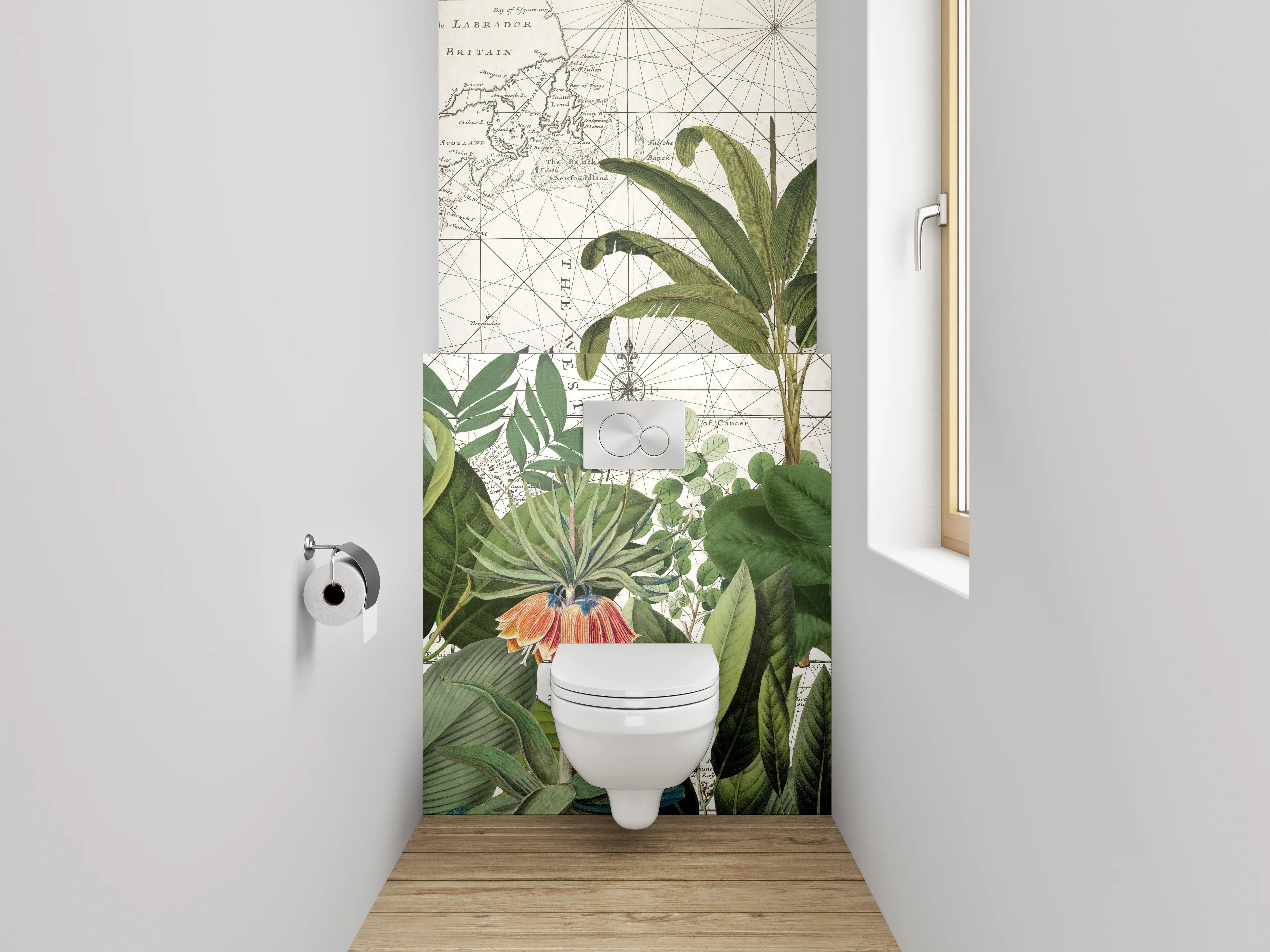 WC-Rückwand - Vintage Pflanzen-Karte Westindien