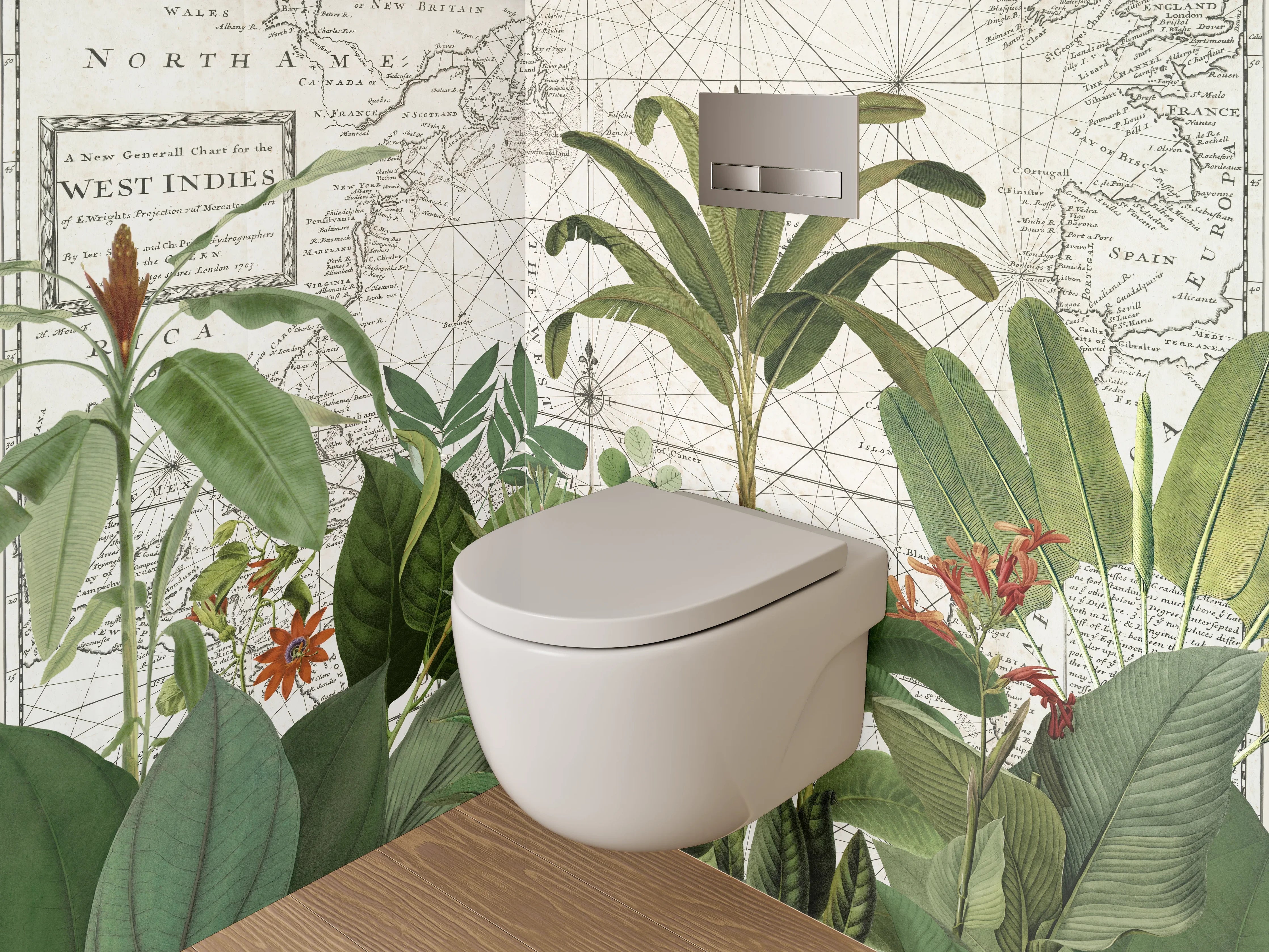 WC-Rückwand - Vintage Pflanzen-Karte Westindien