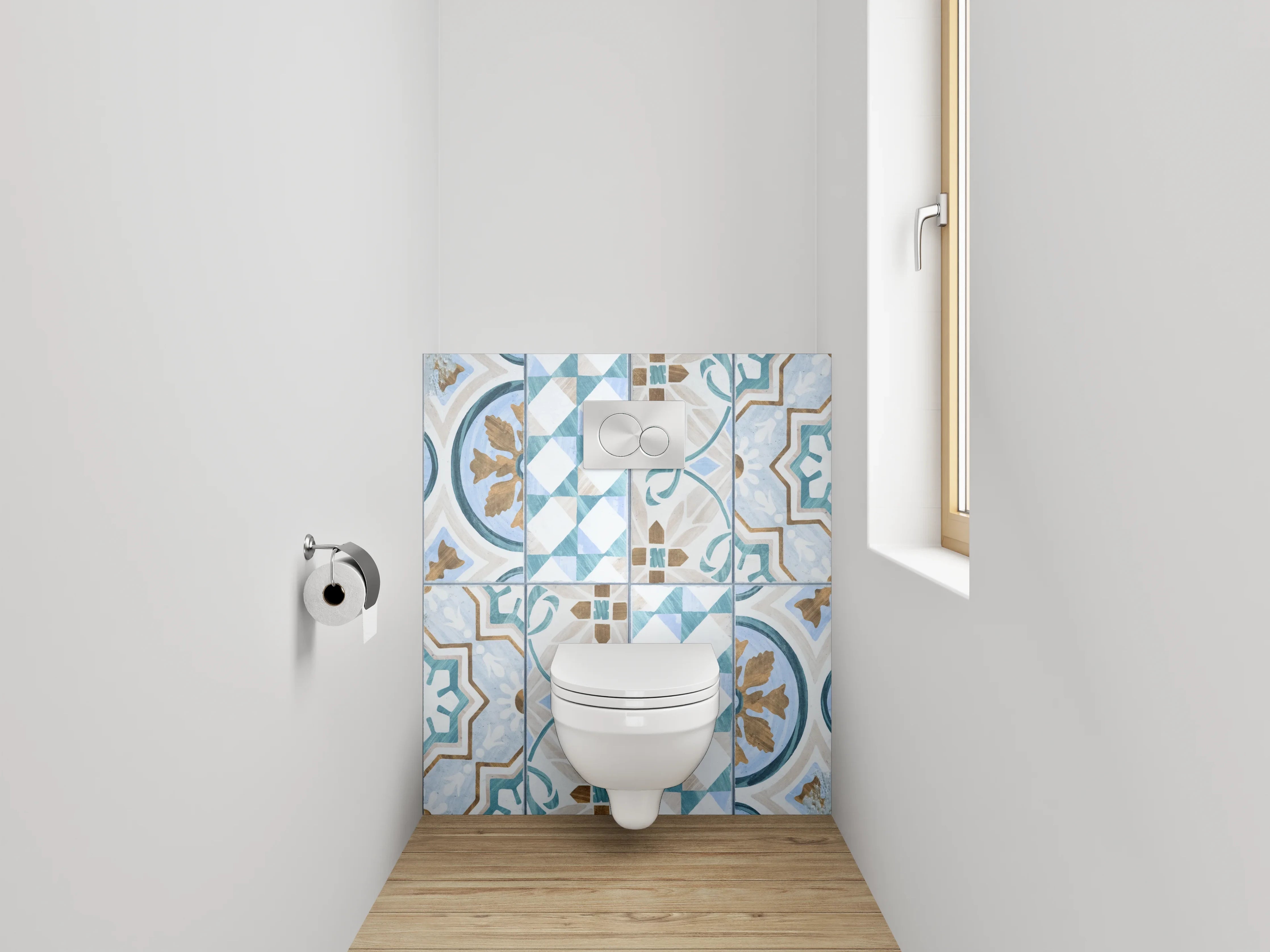 WC-Rückwand - Vintage Retro Fliesenmuster Blau Braun