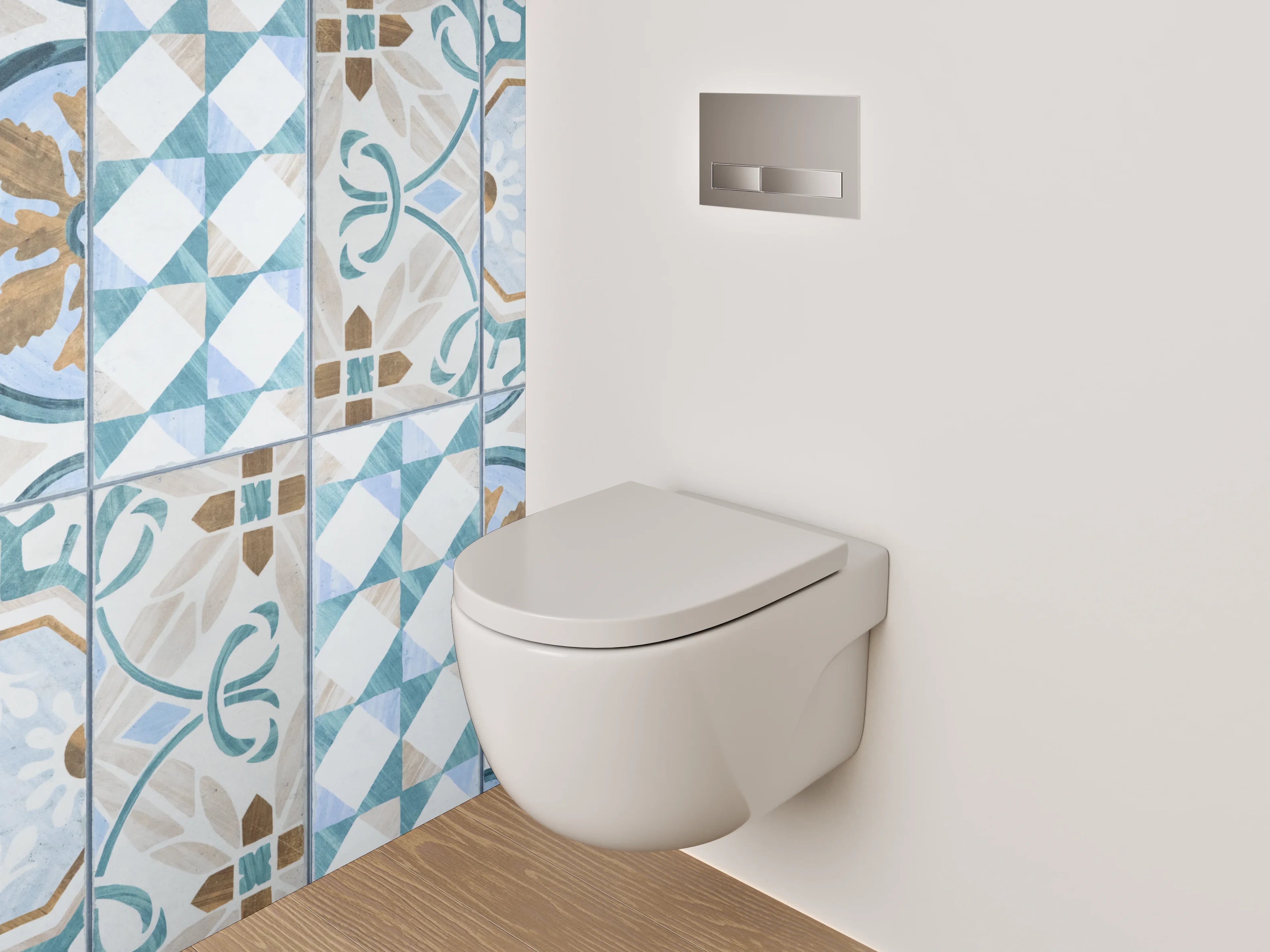 WC-Rückwand - Vintage Retro Fliesenmuster Blau Braun
