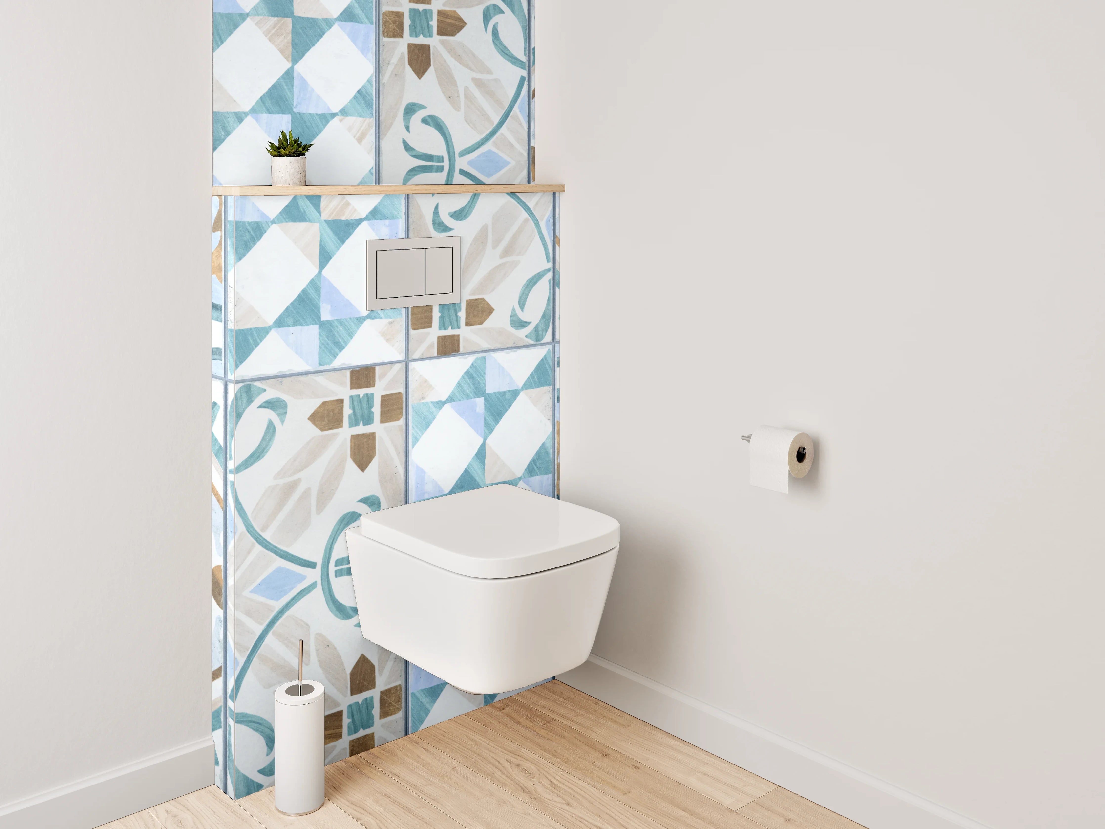 WC-Rückwand - Vintage Retro Fliesenmuster Blau Braun