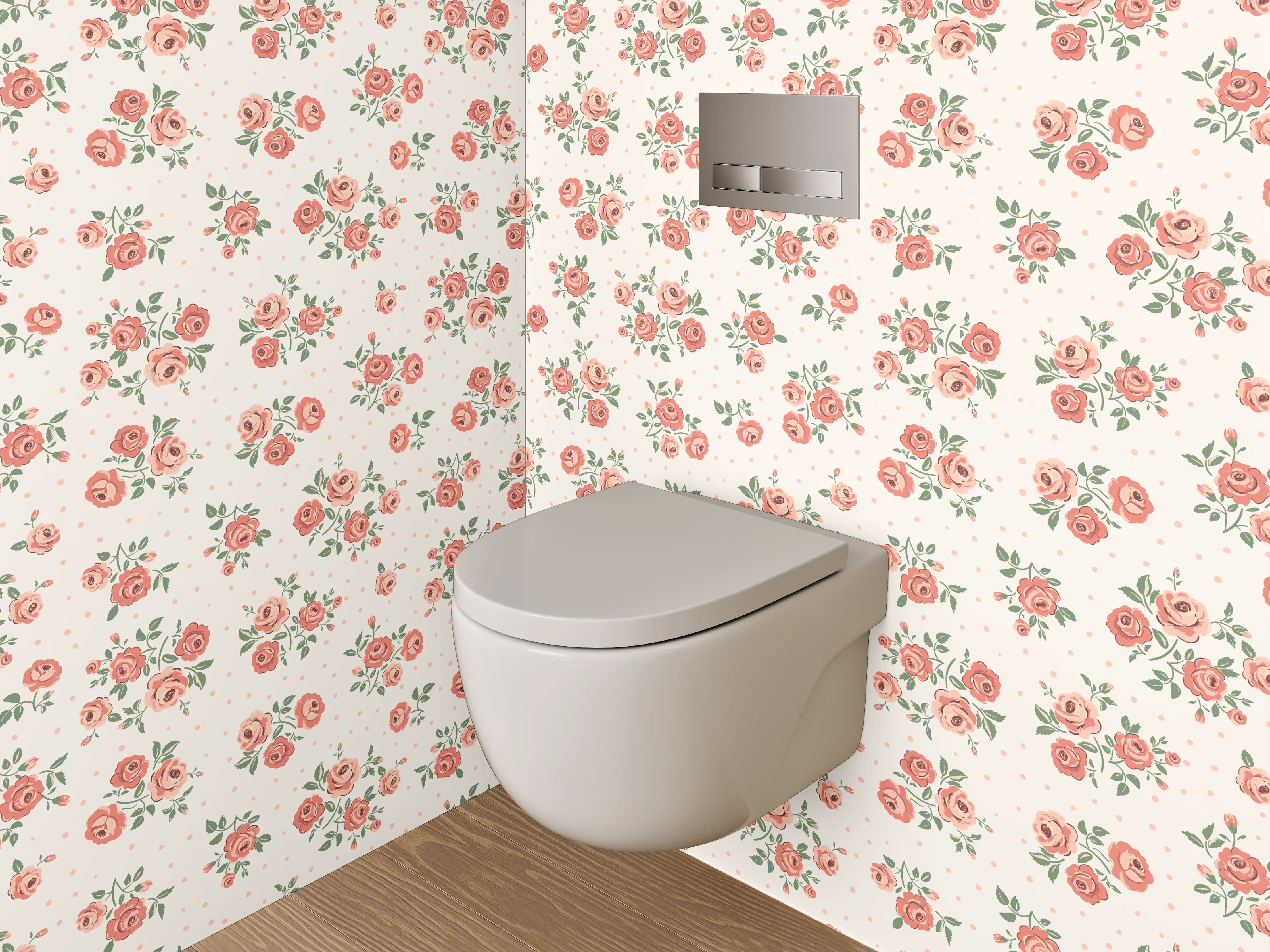 WC-Rückwand - Vintage Rosenmuster Tapete Rosa Beige