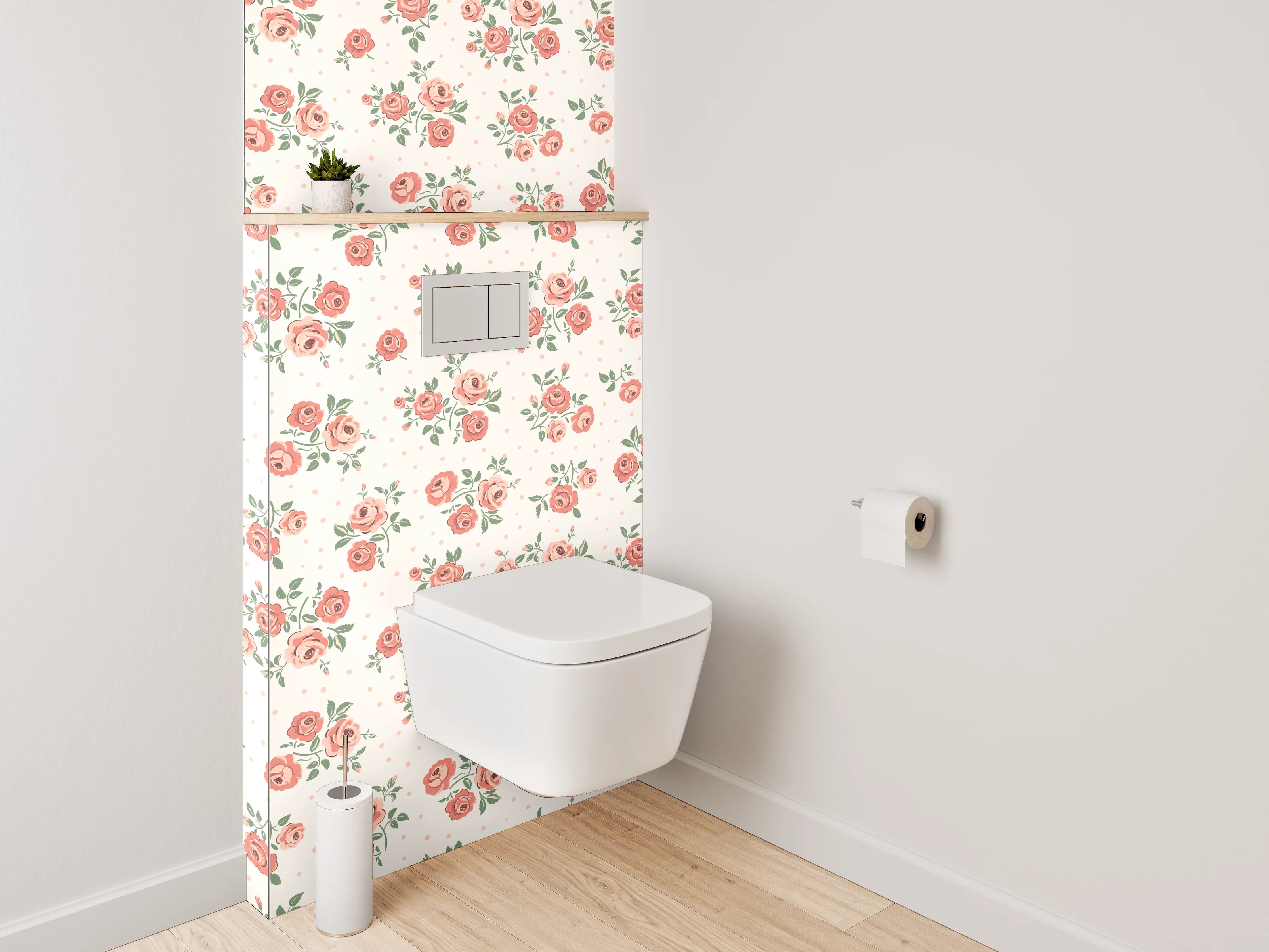 WC-Rückwand - Vintage Rosenmuster Tapete Rosa Beige