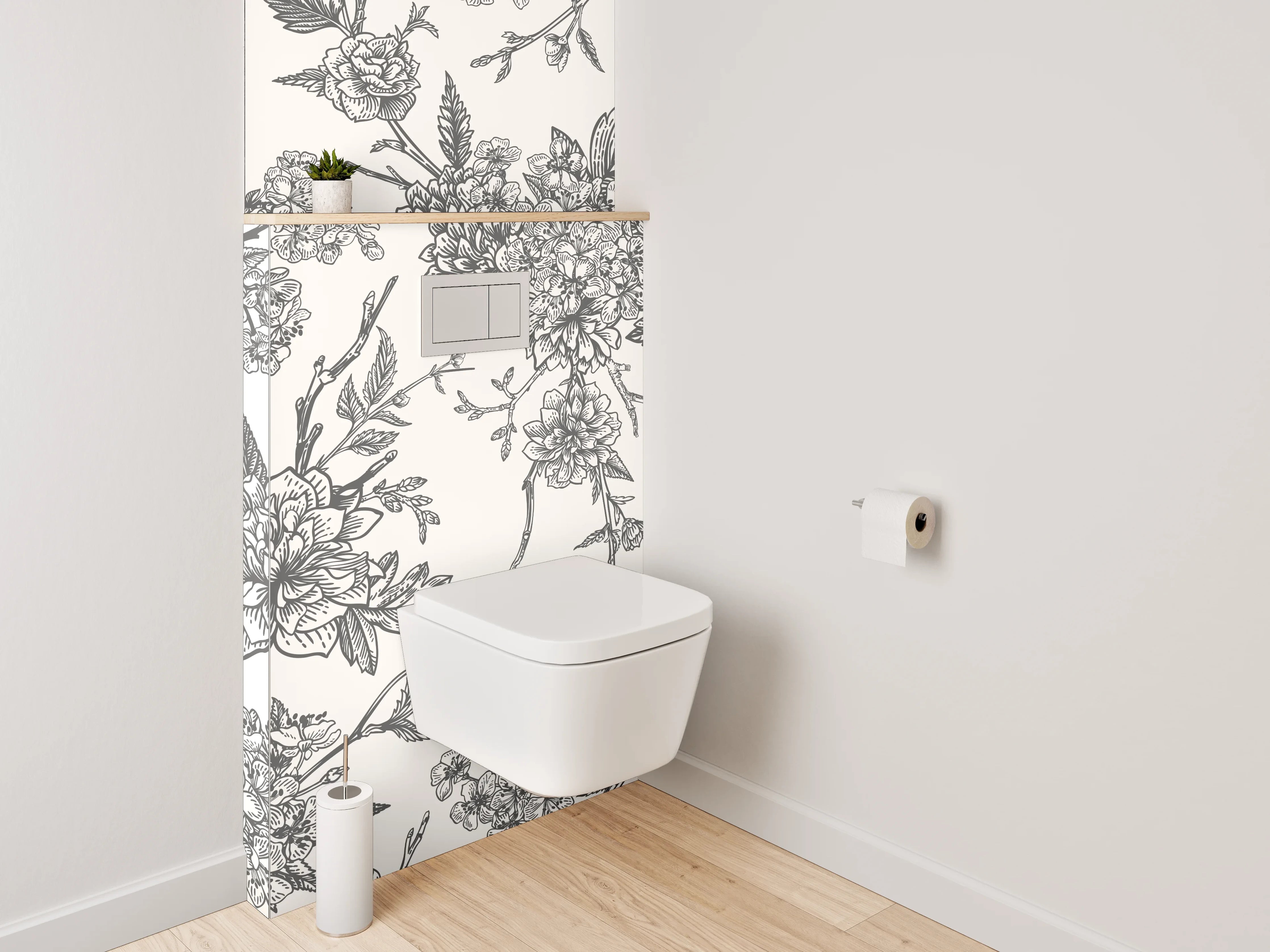 WC-Rückwand - Vintage Schwarz-Weiß Vögel und Blumen