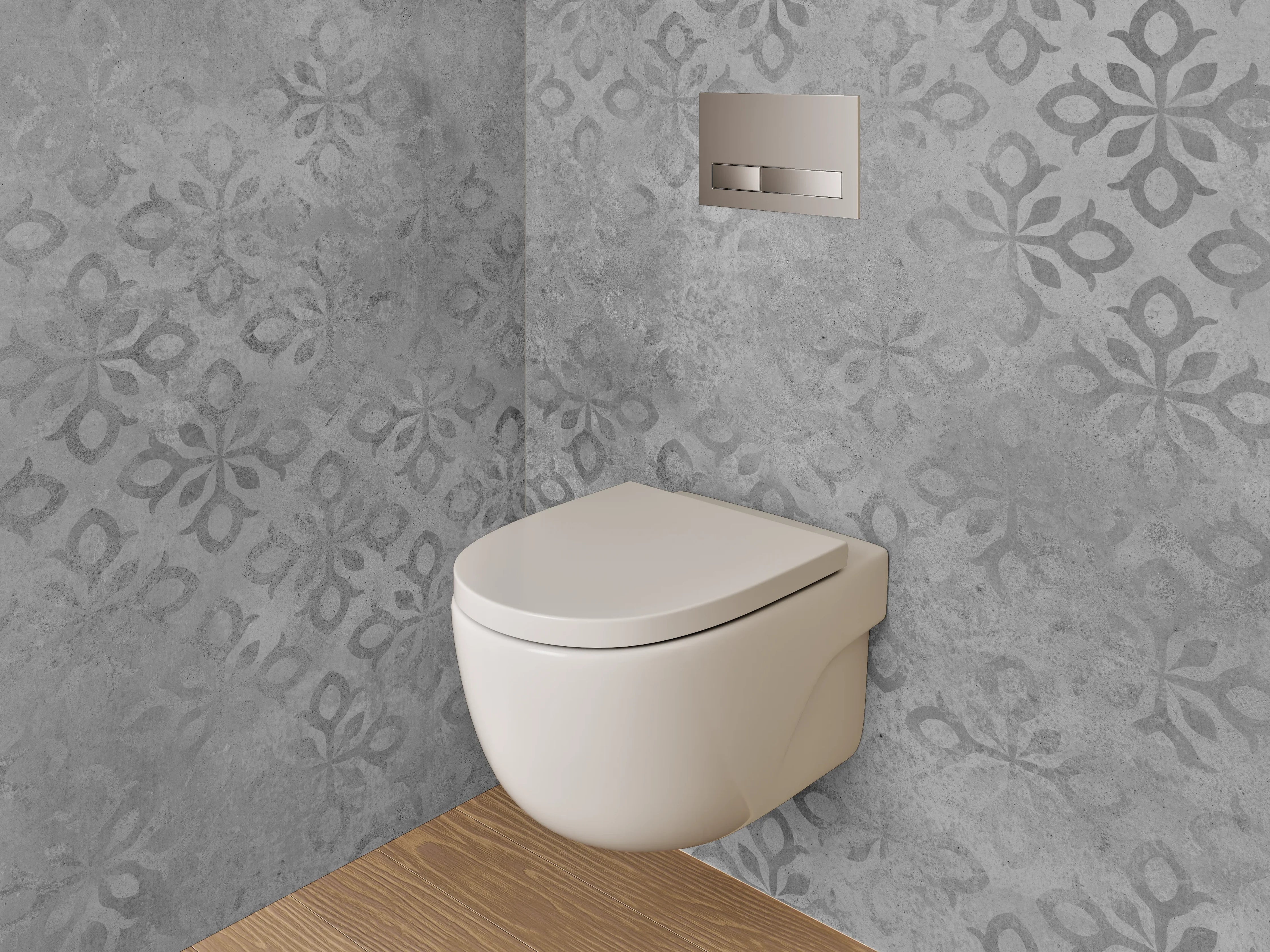 WC-Rückwand - Vintage Tapetenmuster Grau-Weiß Modern