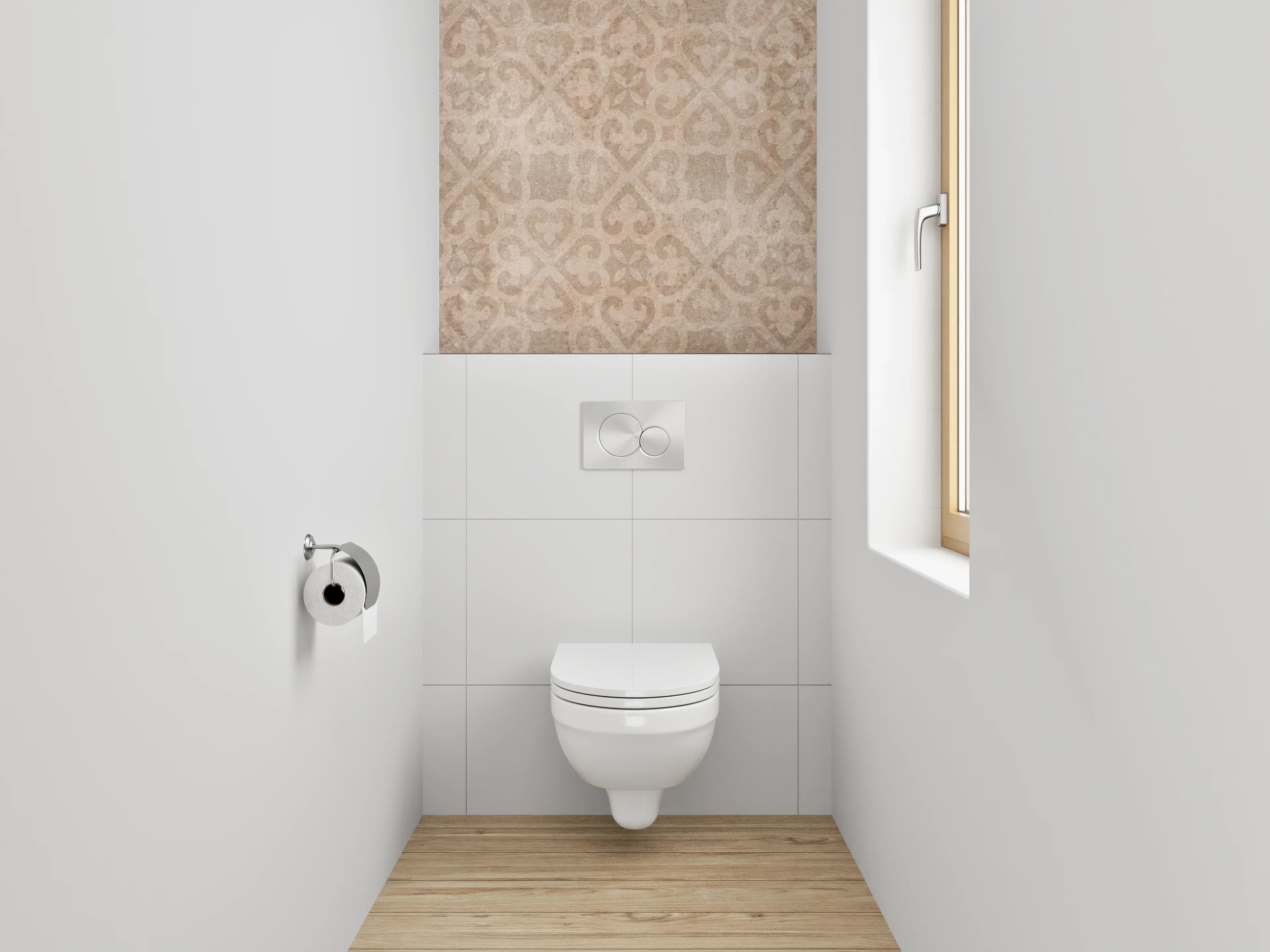WC-Rückwand - Vintage Tapetenmuster in Braun-Beige