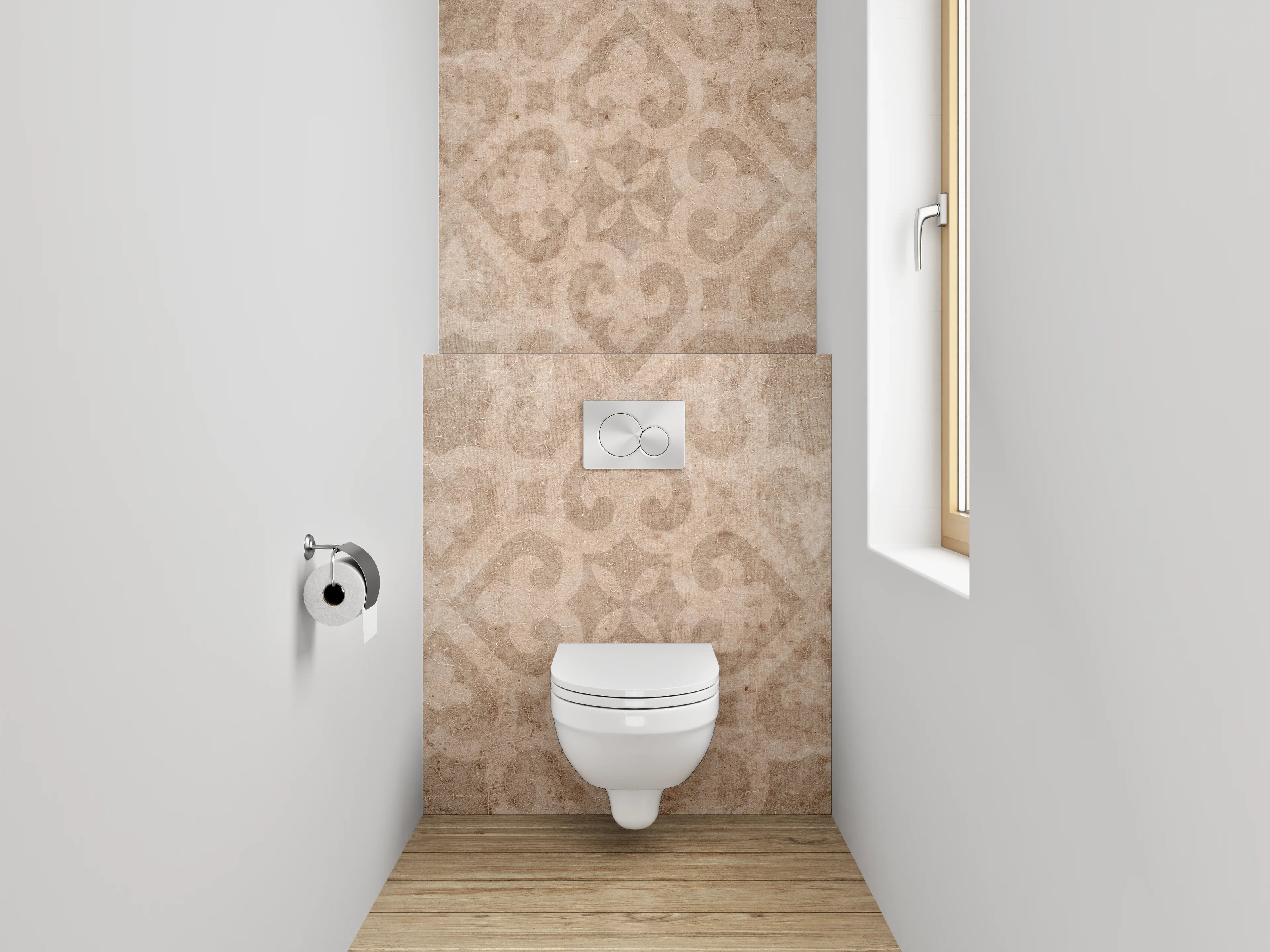 WC-Rückwand - Vintage Tapetenmuster in Braun-Beige