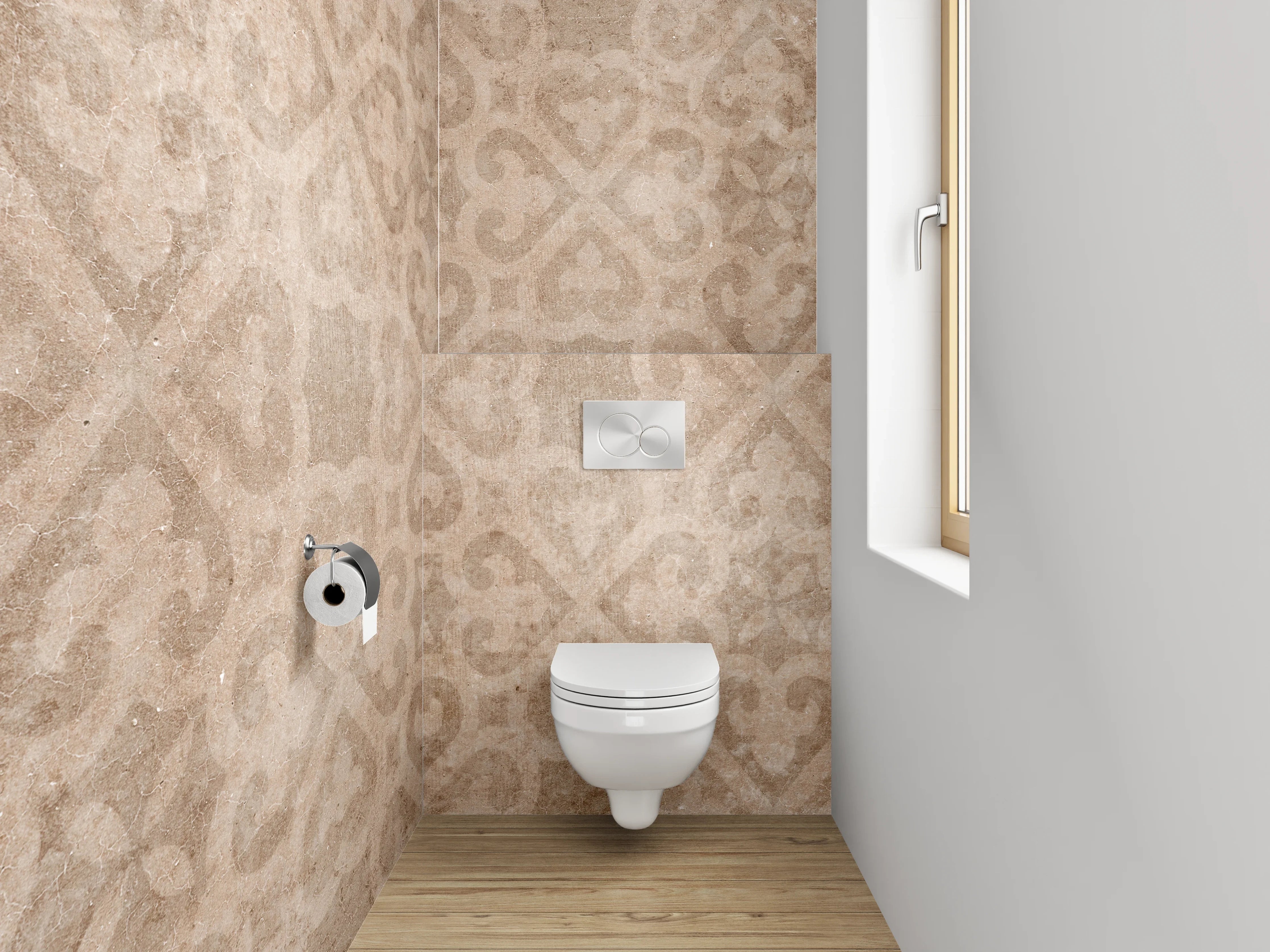 WC-Rückwand - Vintage Tapetenmuster in Braun-Beige