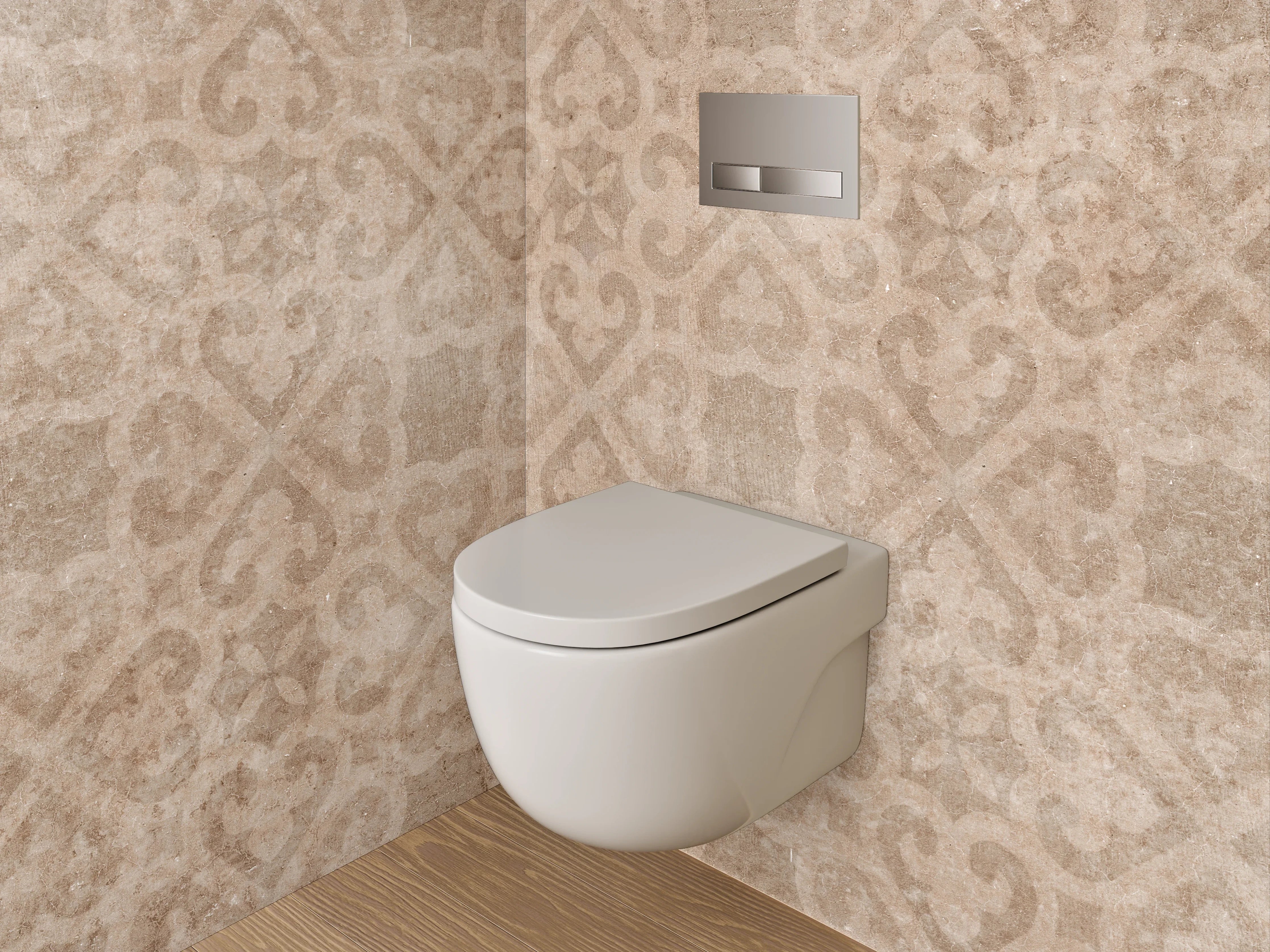 WC-Rückwand - Vintage Tapetenmuster in Braun-Beige