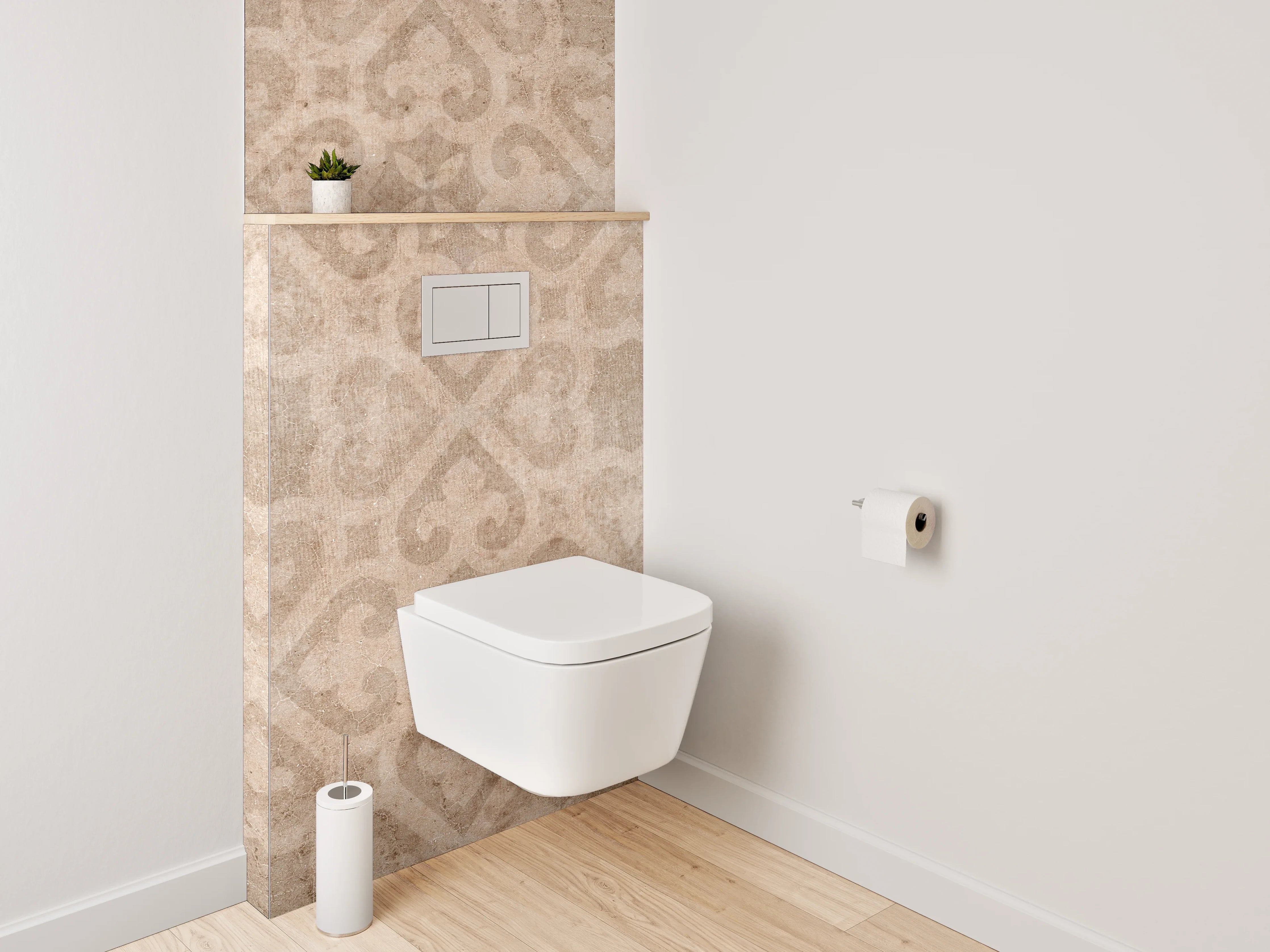 WC-Rückwand - Vintage Tapetenmuster in Braun-Beige
