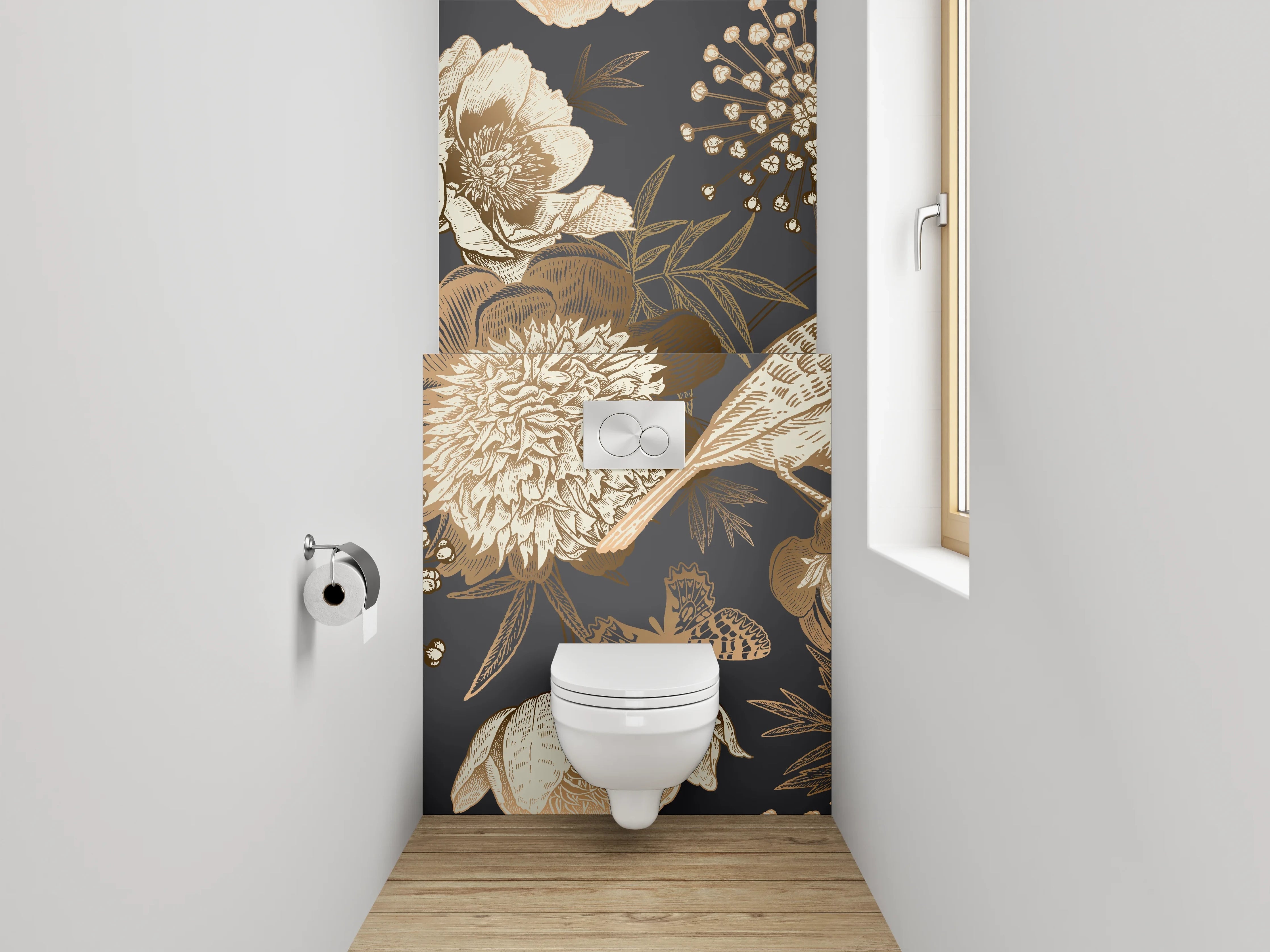 WC-Rückwand - Vintage Vogel Blumen Illustration Tapete