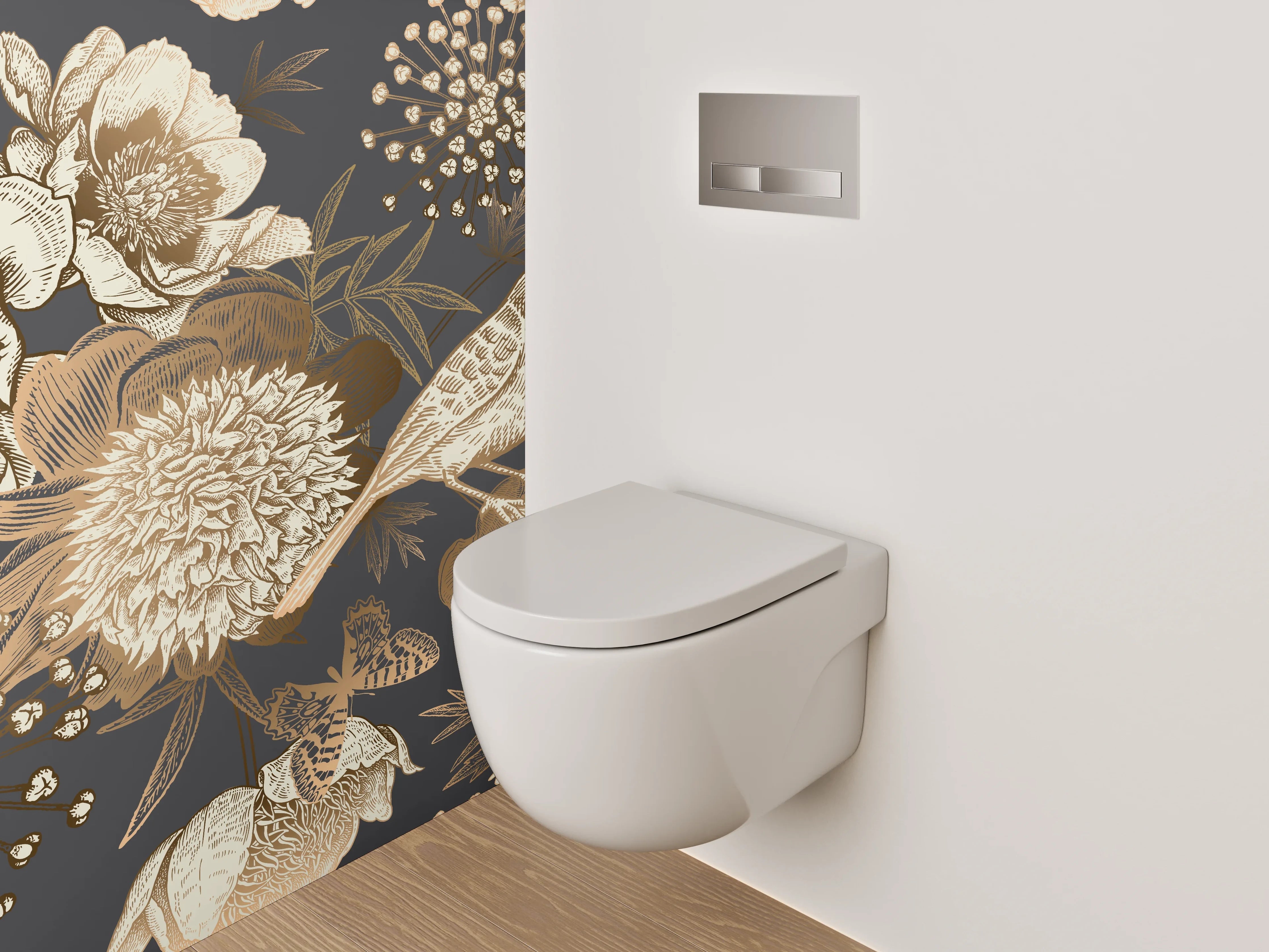 WC-Rückwand - Vintage Vogel Blumen Illustration Tapete