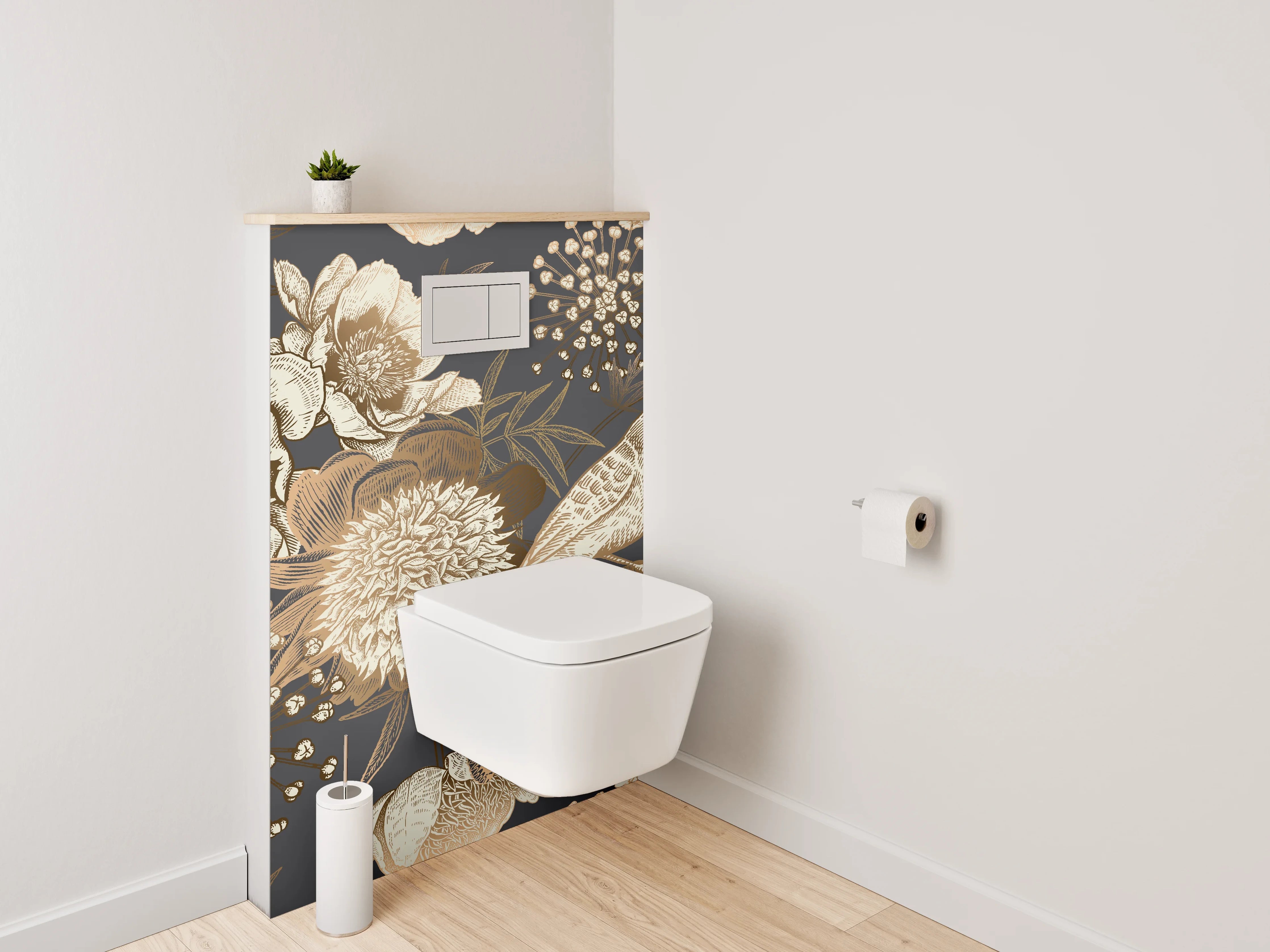 WC-Rückwand - Vintage Vogel Blumen Illustration Tapete