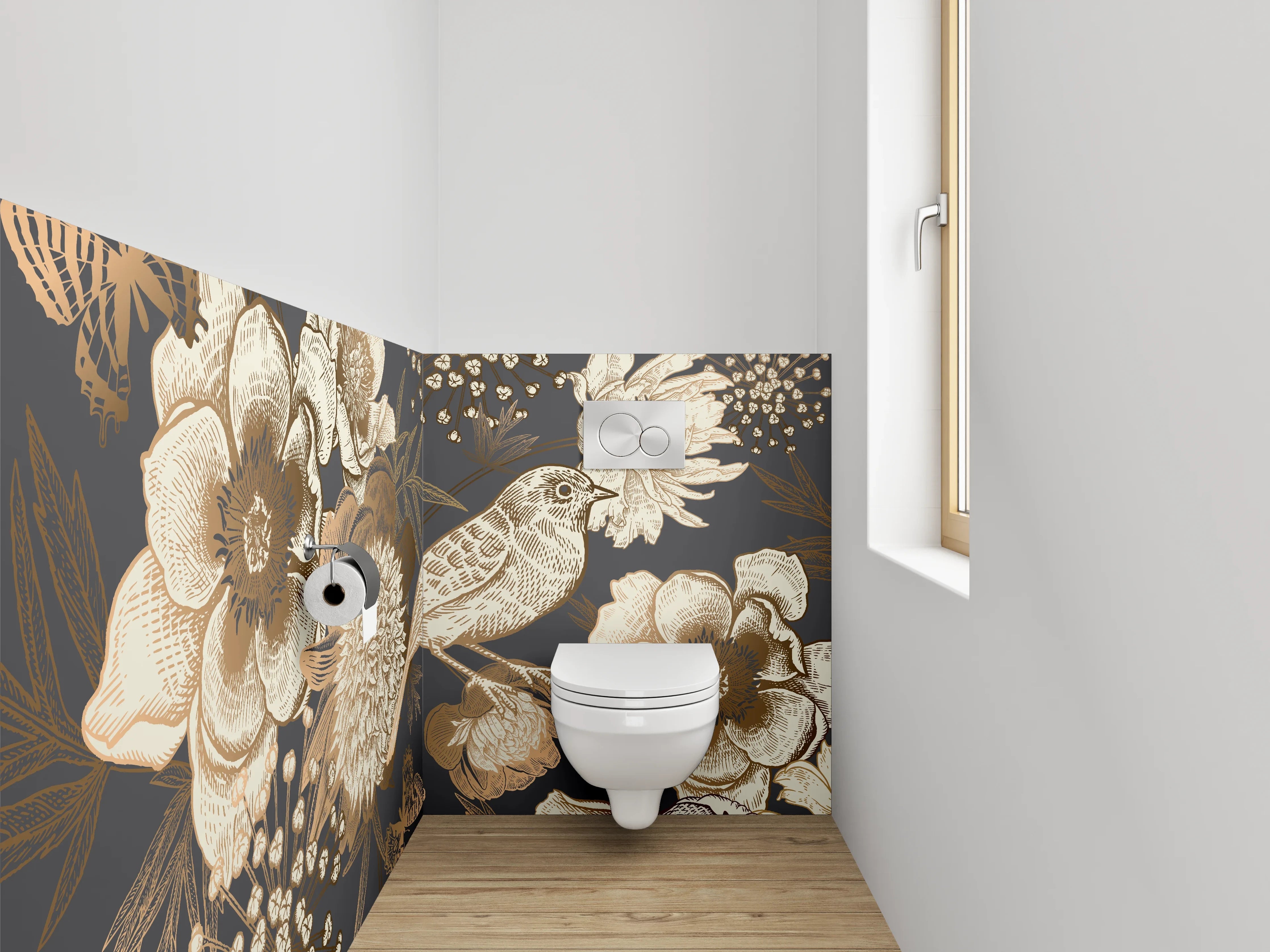 WC-Rückwand - Vintage Vogel & Blumen Muster