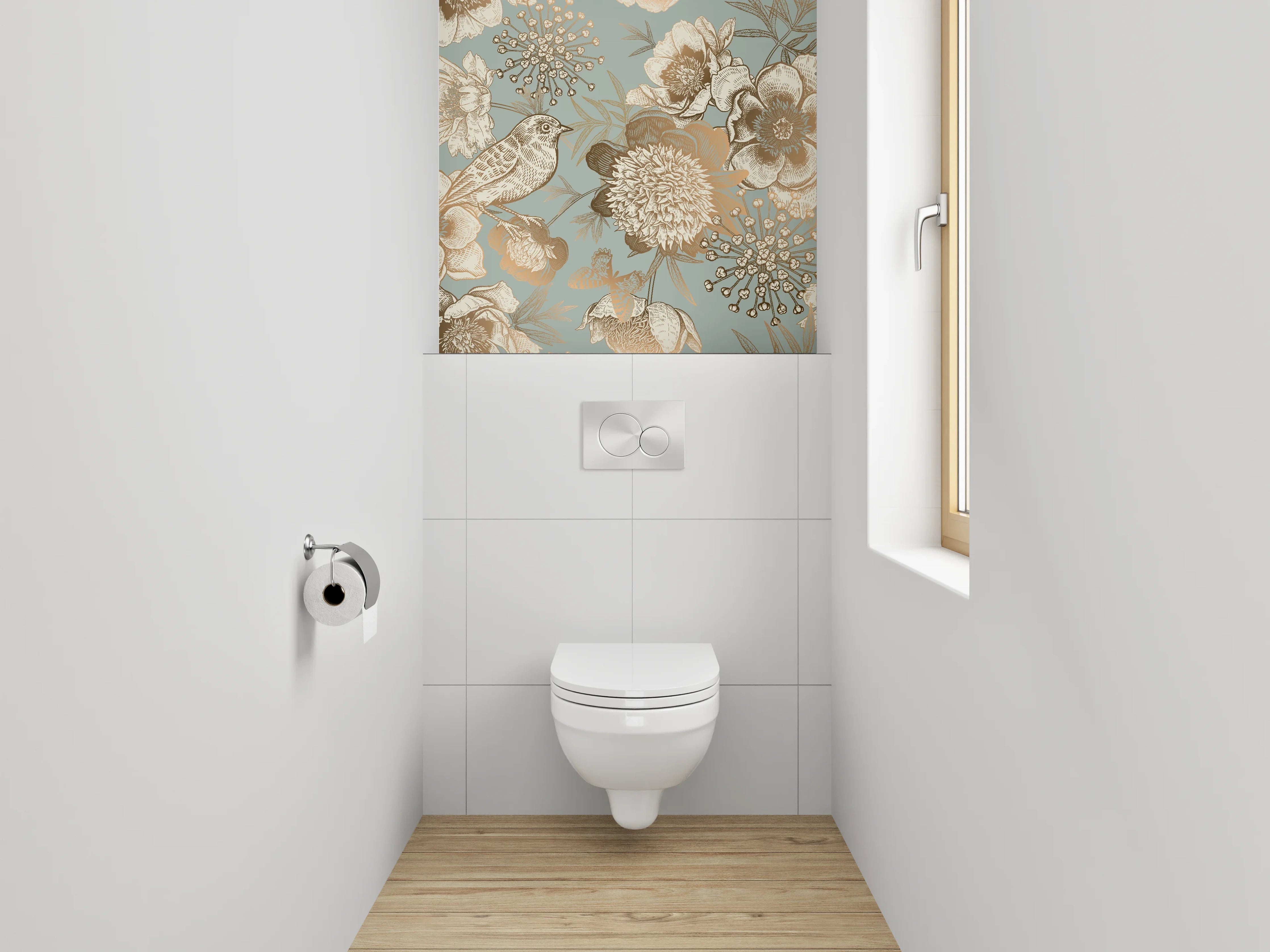 WC-Rückwand - Vintage Vogel und Blumen Illustration