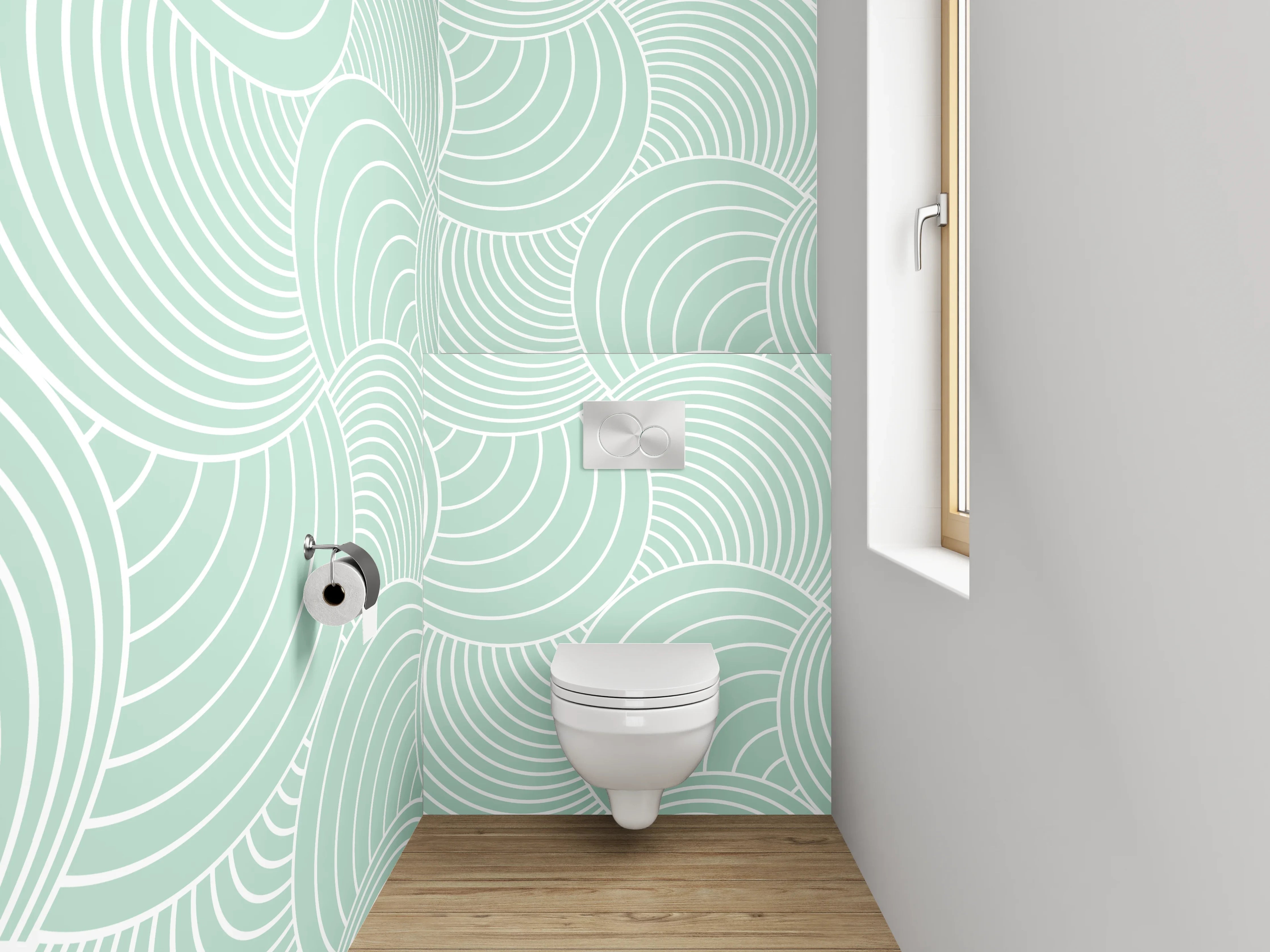 WC-Rückwand - Vintage Wellenmuster Mintgrün Minimalistisch