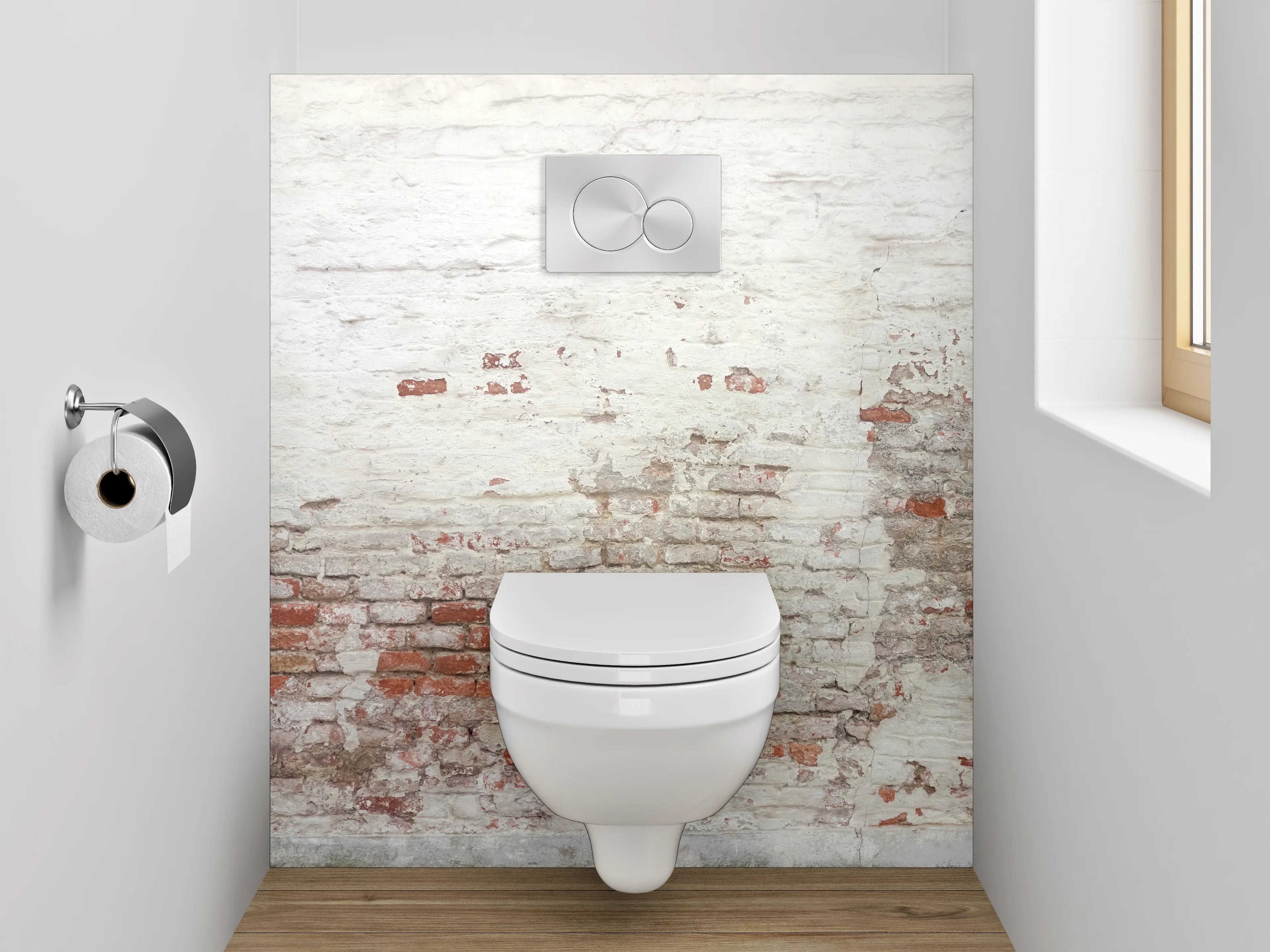 WC-Rückwand - Vintage Ziegelwand in Weiß und Rot