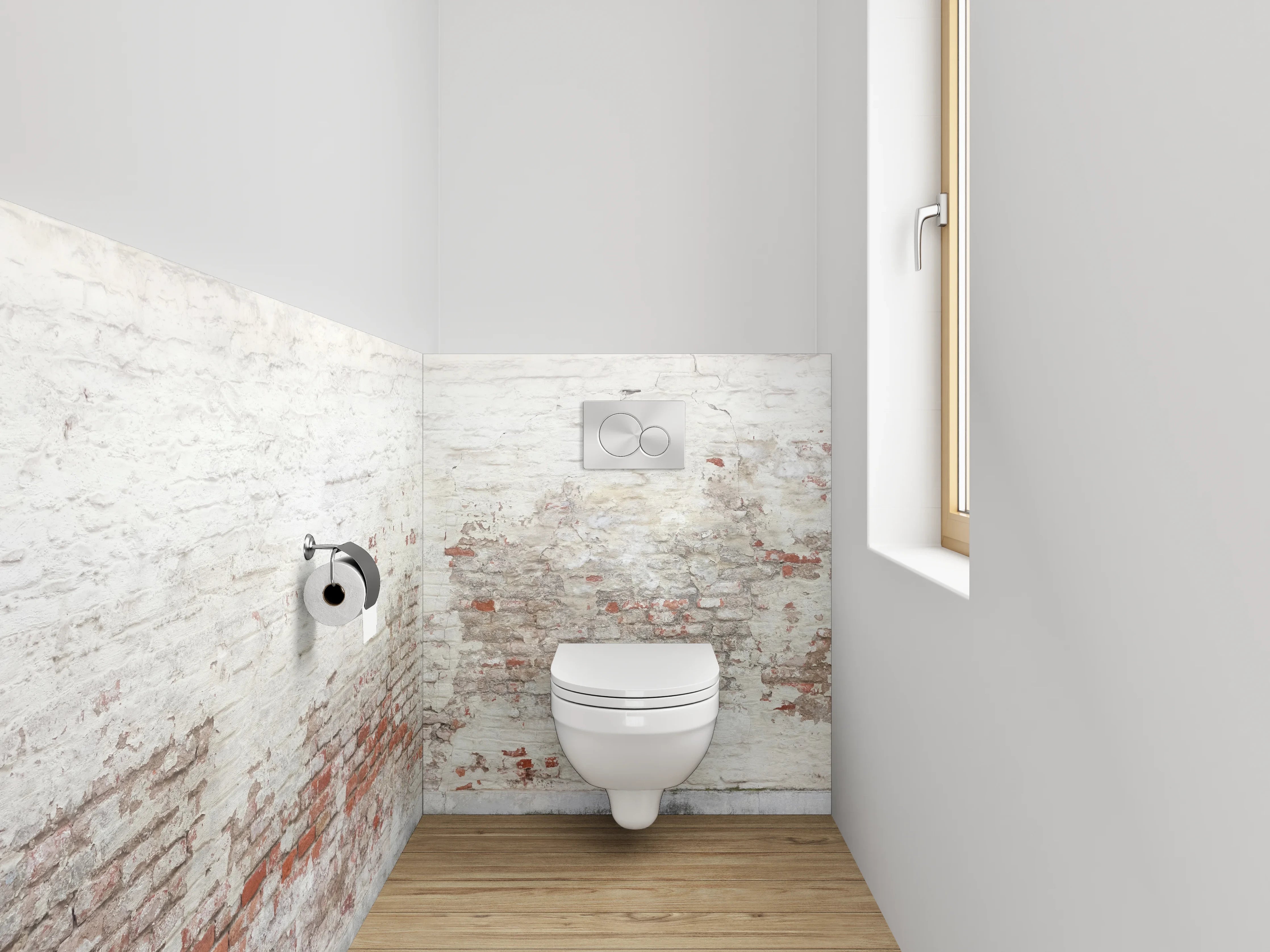 WC-Rückwand - Vintage Ziegelwand in Weiß und Rot