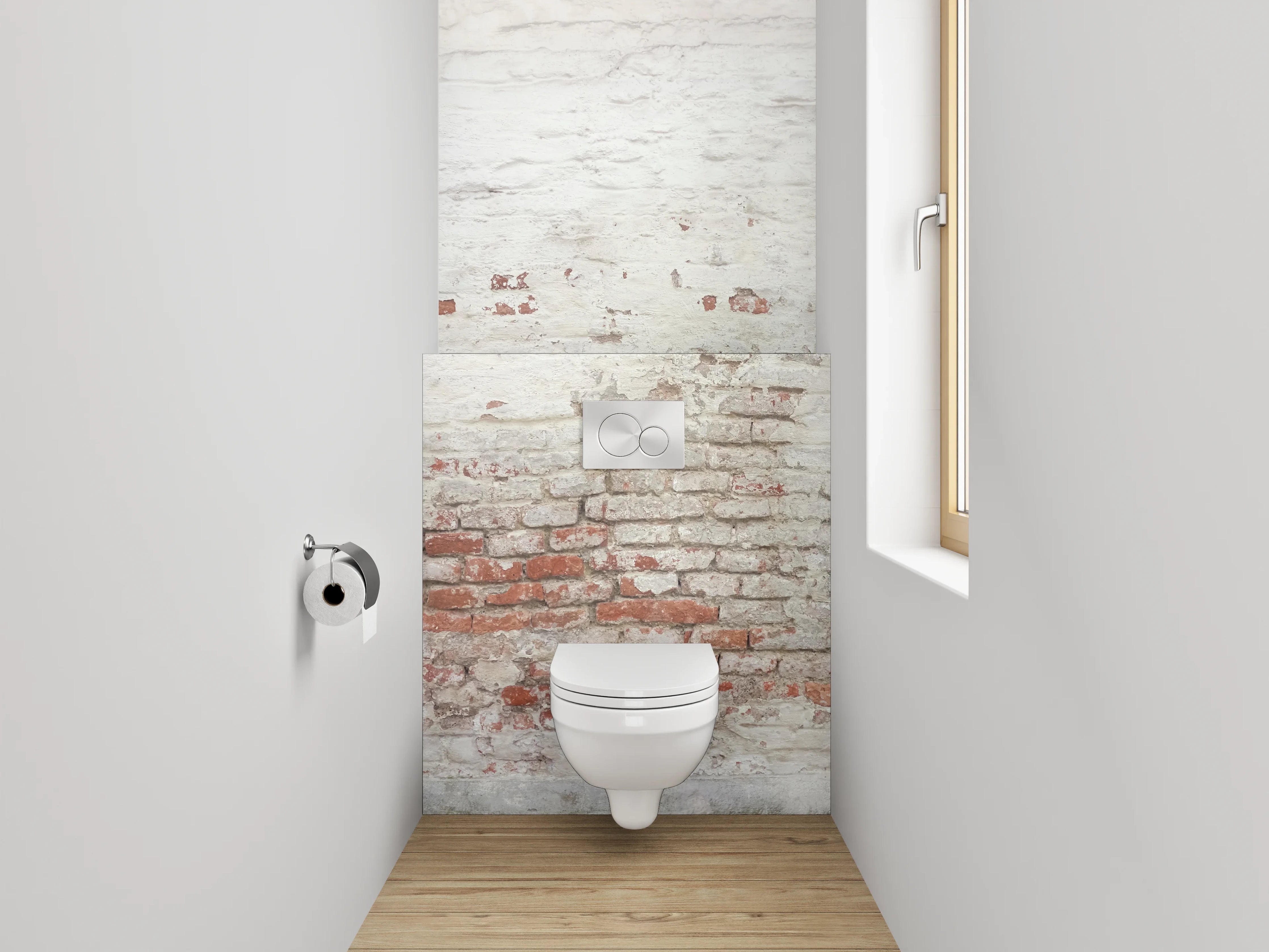 WC-Rückwand - Vintage Ziegelwand in Weiß und Rot
