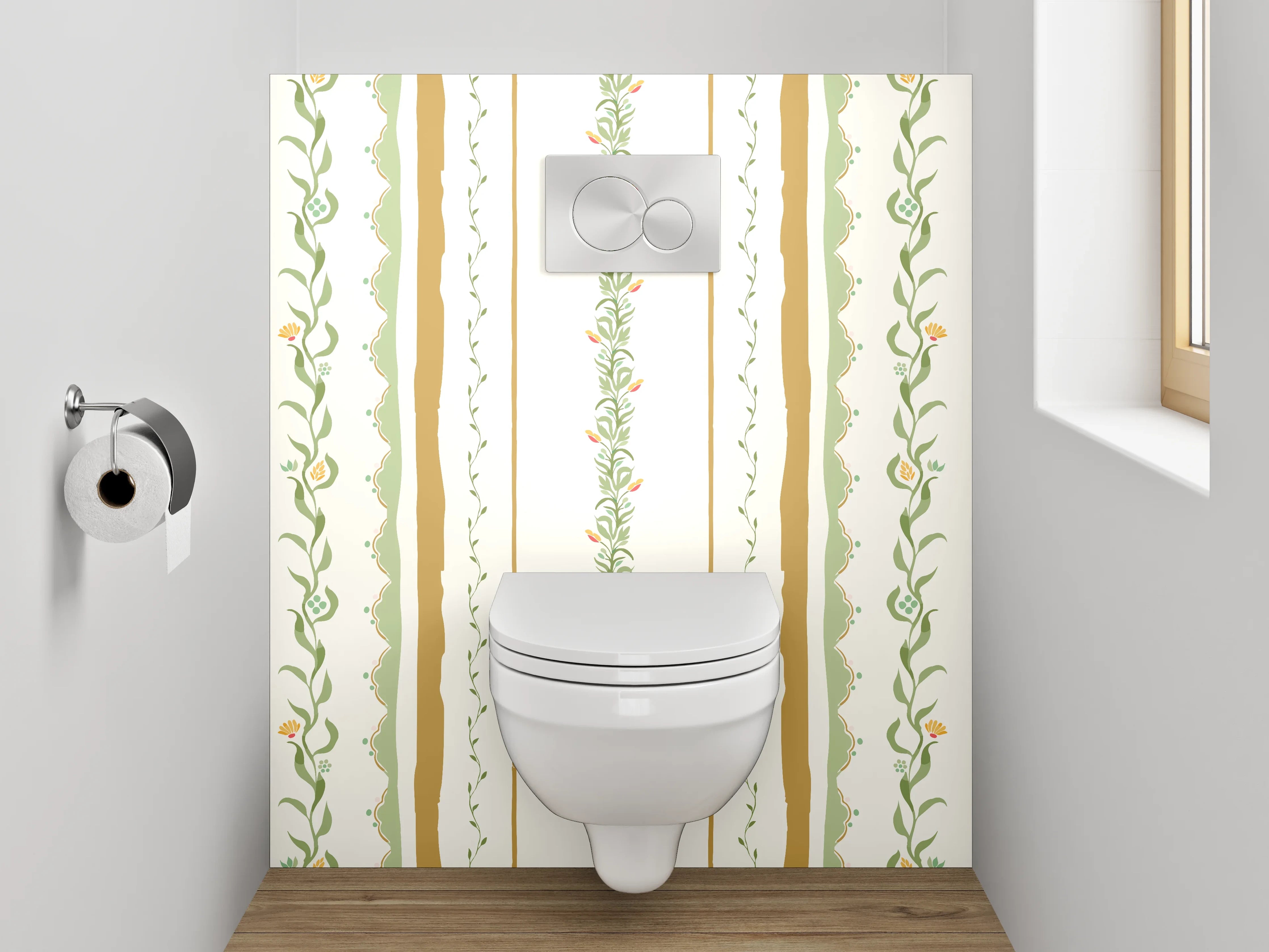 WC-Rückwand - Vintage Zierstreifen Muster Tapete Beige Grün