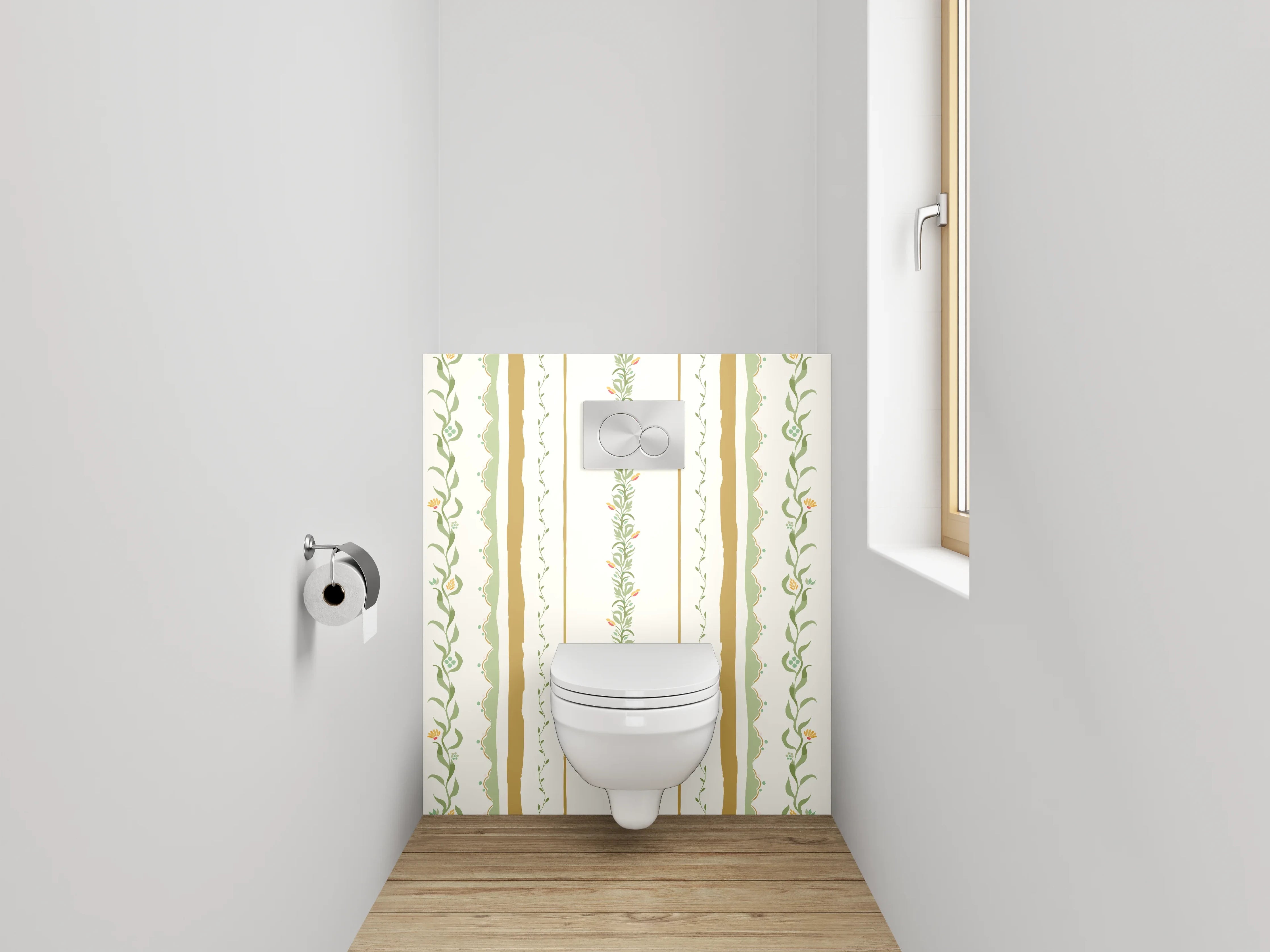 WC-Rückwand - Vintage Zierstreifen Muster Tapete Beige Grün