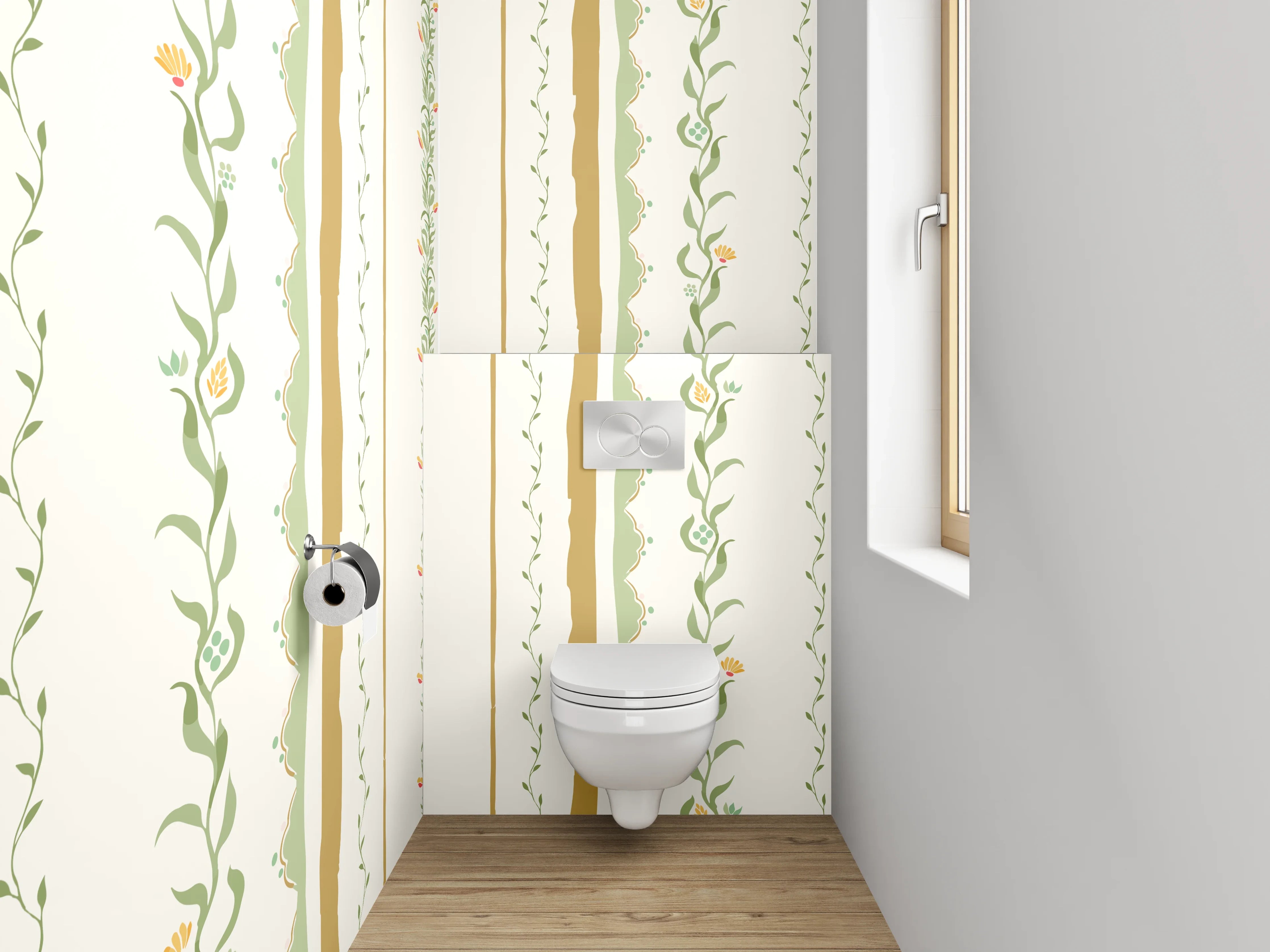 WC-Rückwand - Vintage Zierstreifen Muster Tapete Beige Grün