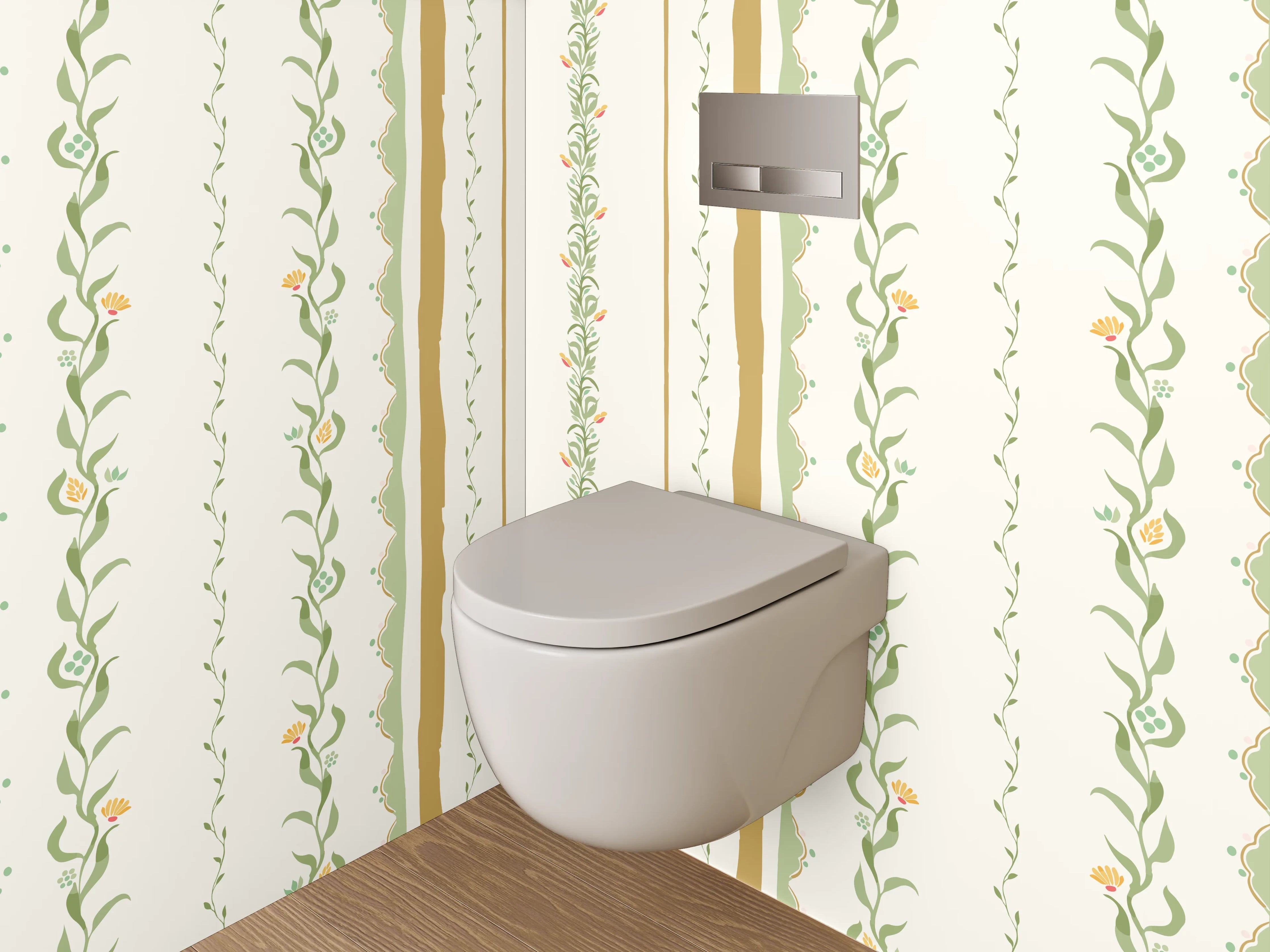 WC-Rückwand - Vintage Zierstreifen Muster Tapete Beige Grün