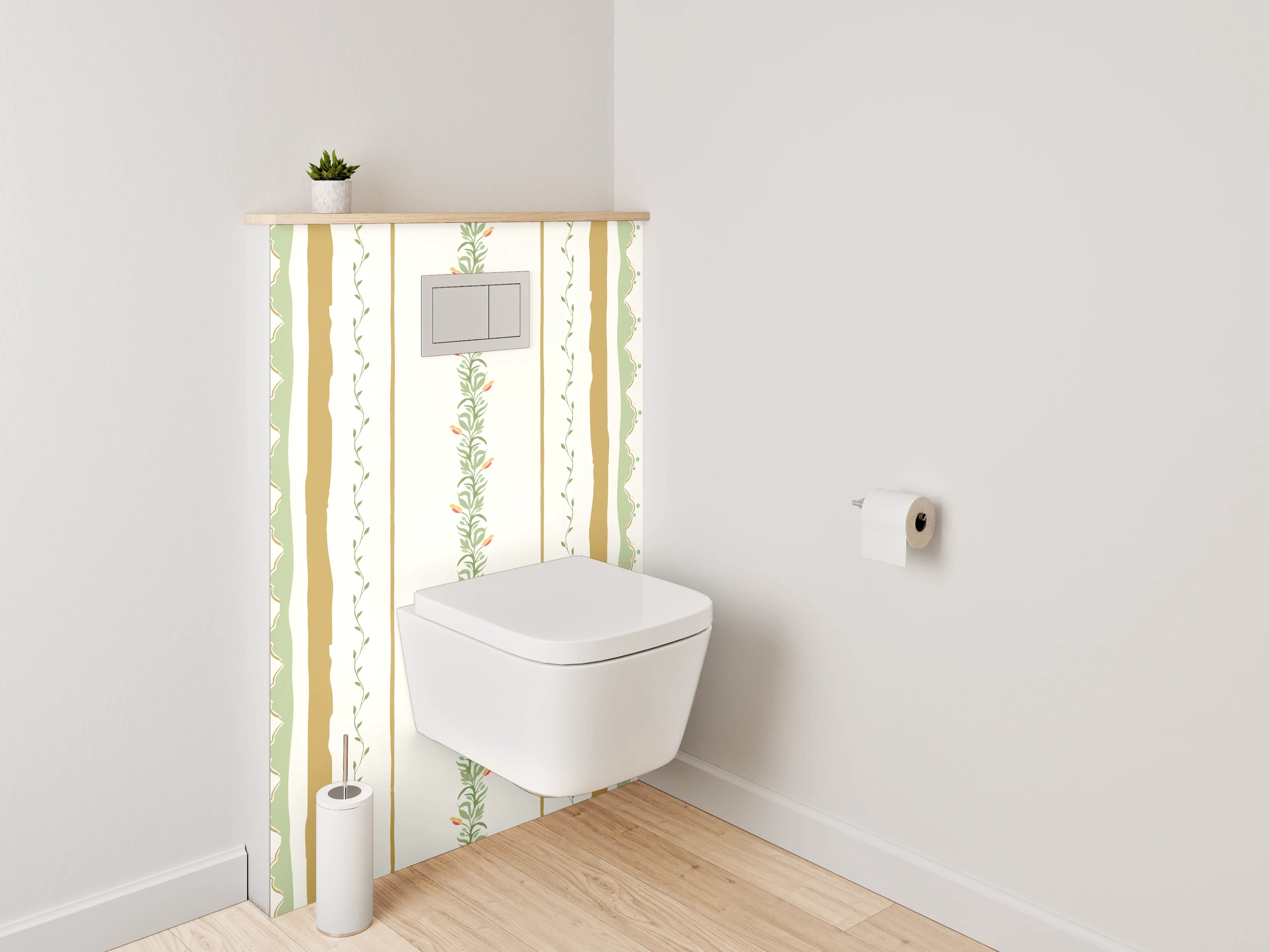 WC-Rückwand - Vintage Zierstreifen Muster Tapete Beige Grün